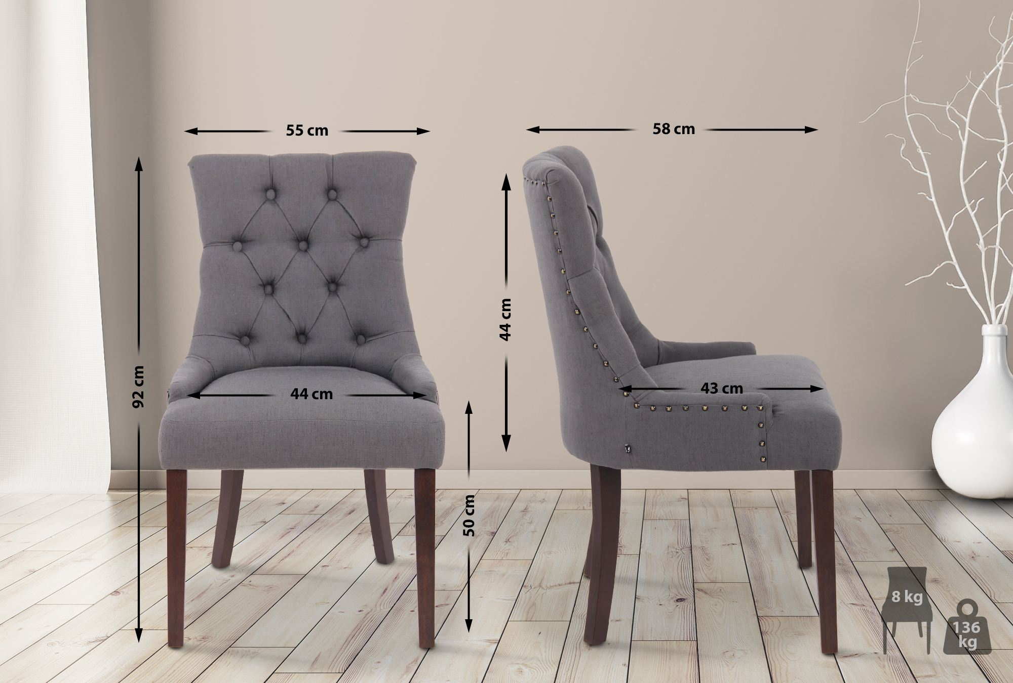 2er Set Esszimmerstuhl Aberdeen Stoff antik