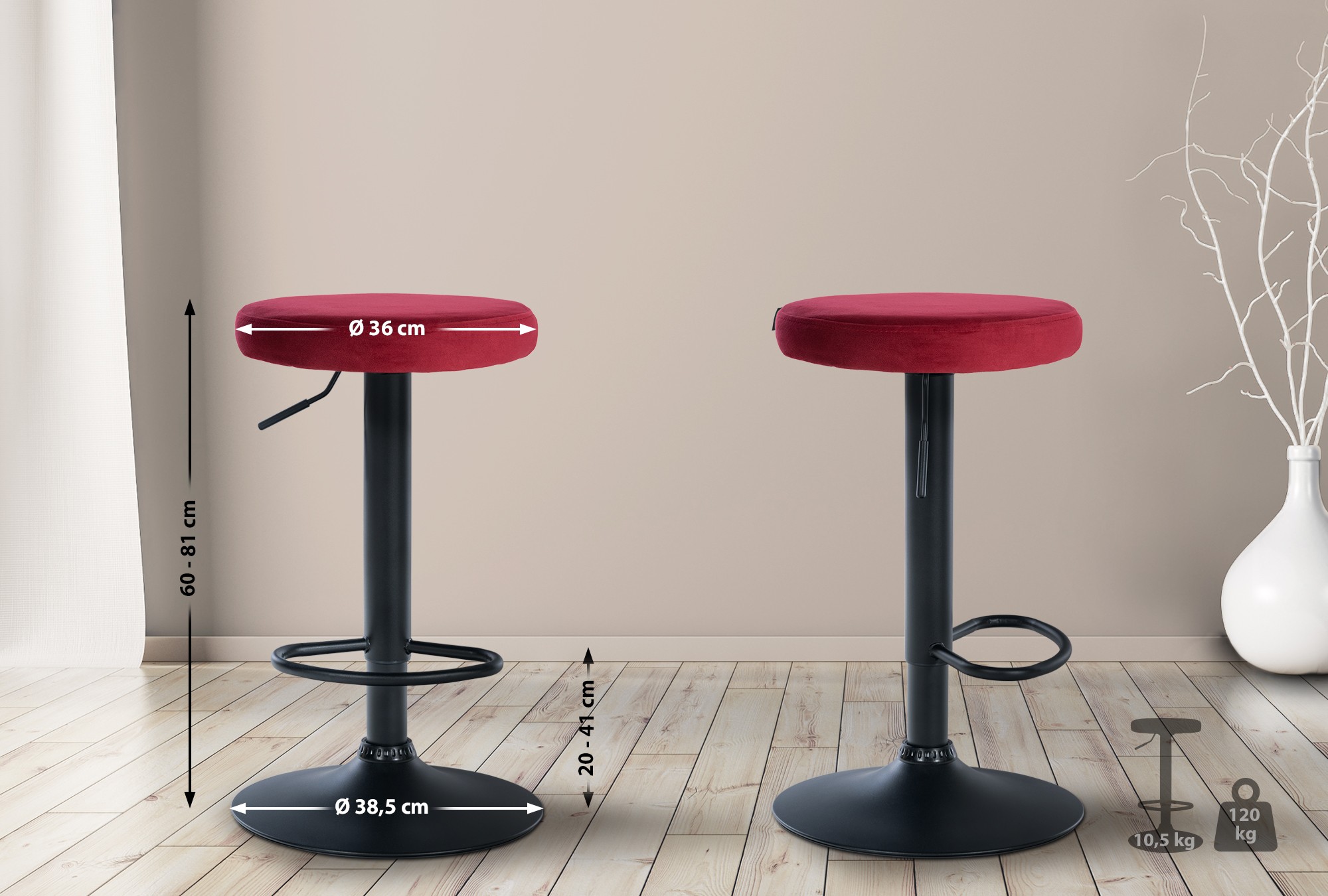 2er Set Barhocker Ponte Samt schwarz