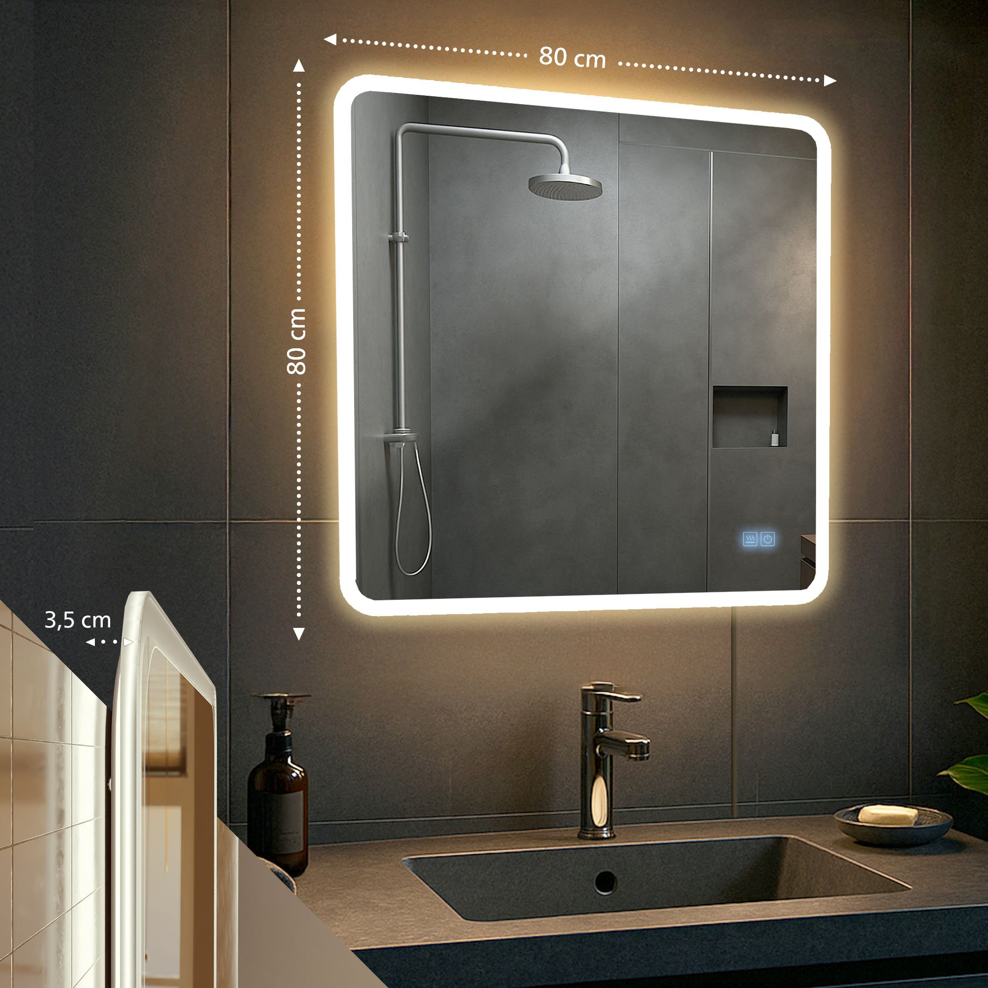 Badspiegel Jericho 80x80 mit Bluetooth