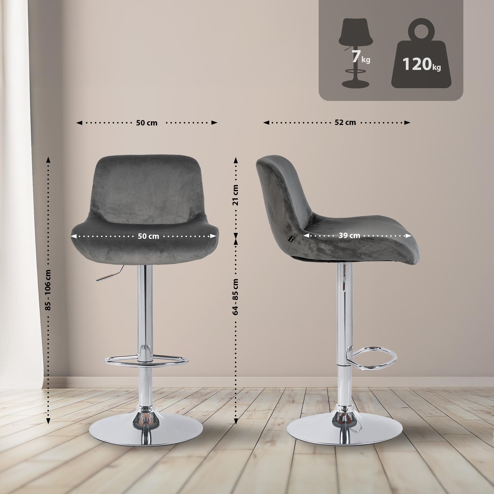 2er Set Barhocker Solon Chrom Samt