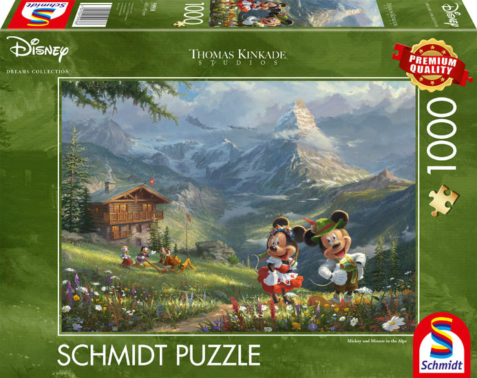 Schmidt Spiele GmbH Puzzles Disney, Mickey & Minnie in den Alpen - 1000 Teile Puzzle (Thomas Kinkade)