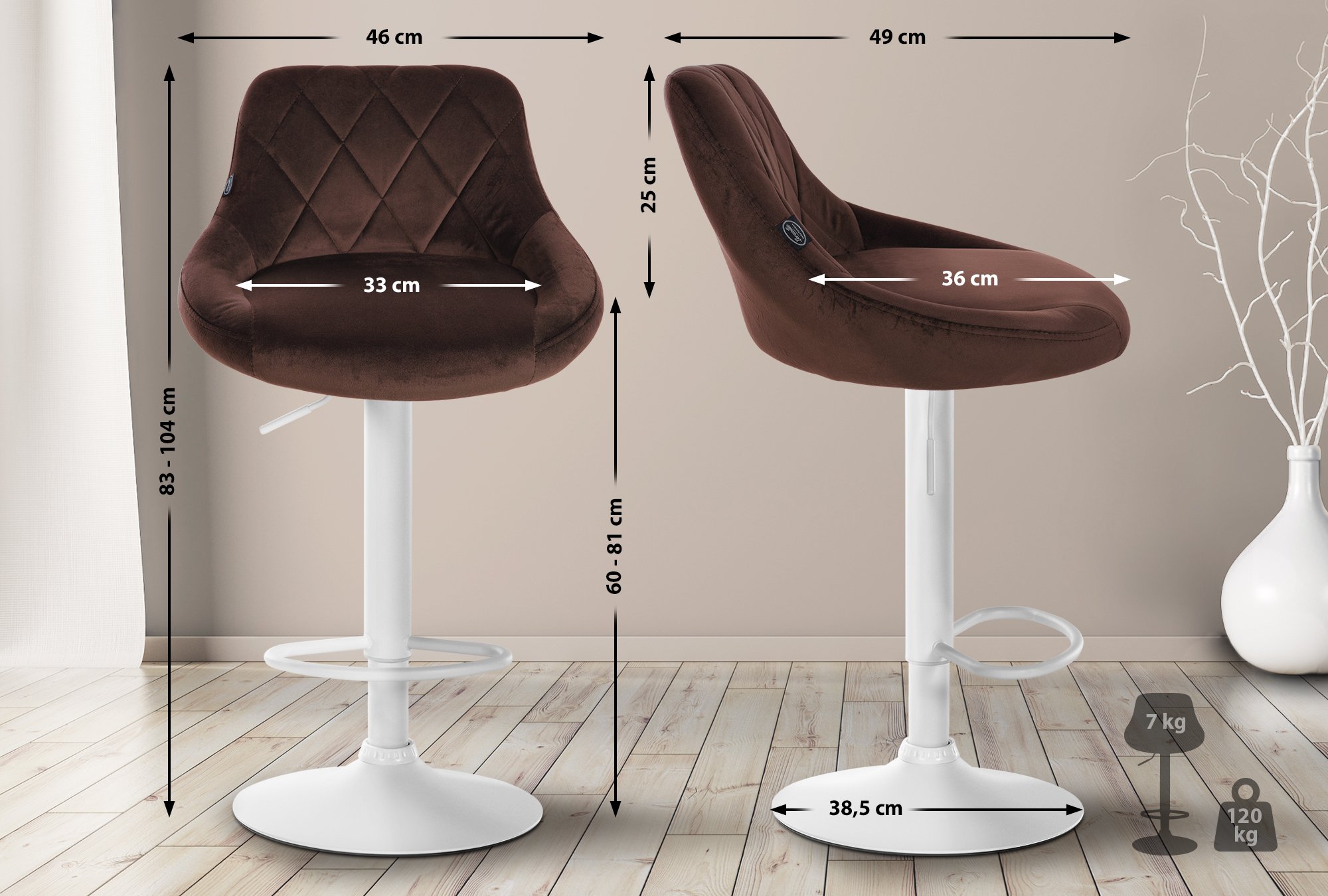 2er Set Barhocker Lazio Samt weiß