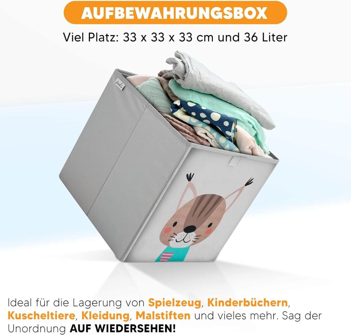fenchi’s AUSTRIA Aufbewahrungsboxen 2er Set – 33x33x33 cm – Kallax kompatibel – stabile Faltboxen für Kinderzimmer (Bär & Katze)