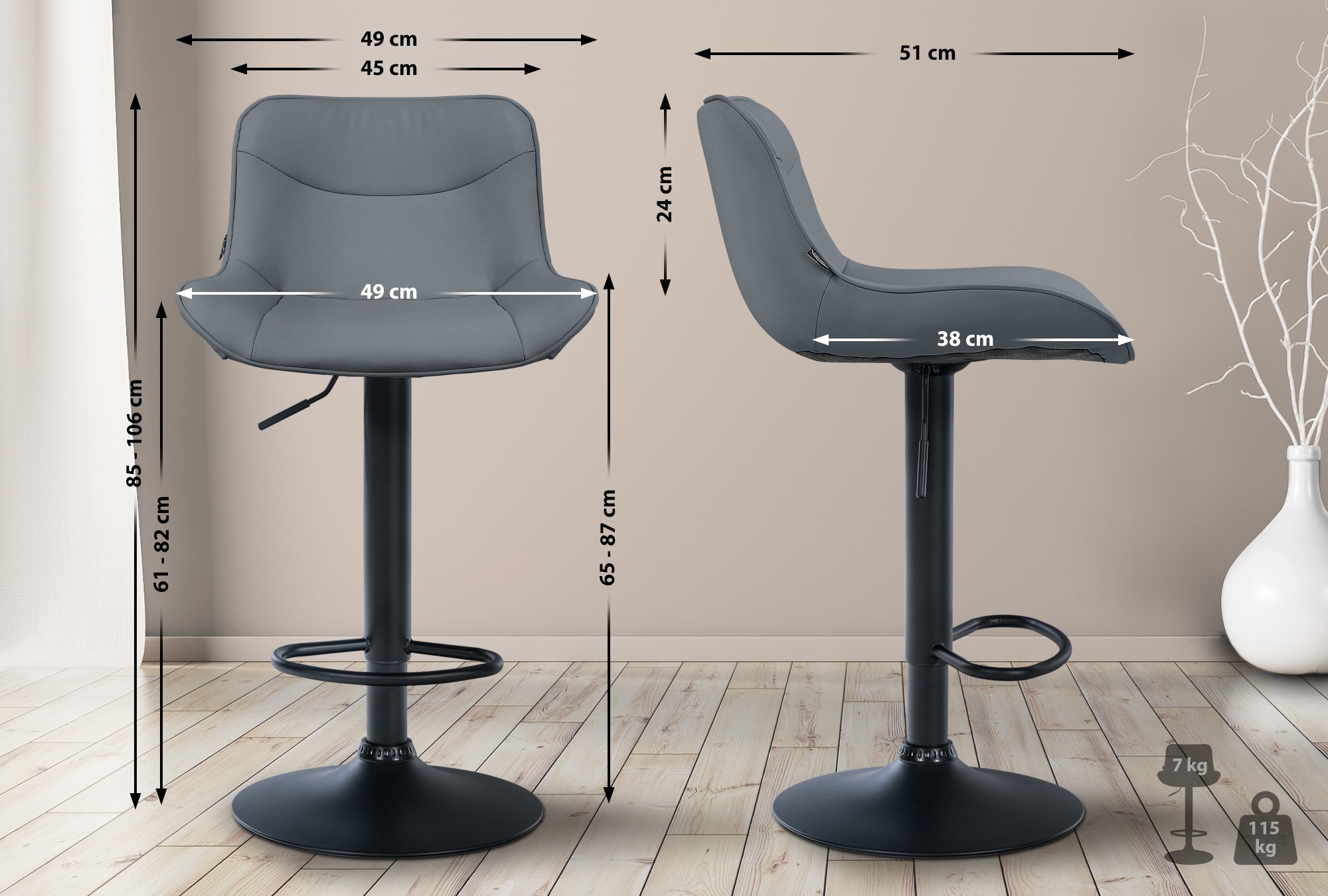 2er Set Barhocker Vonore Kunstleder schwarz
