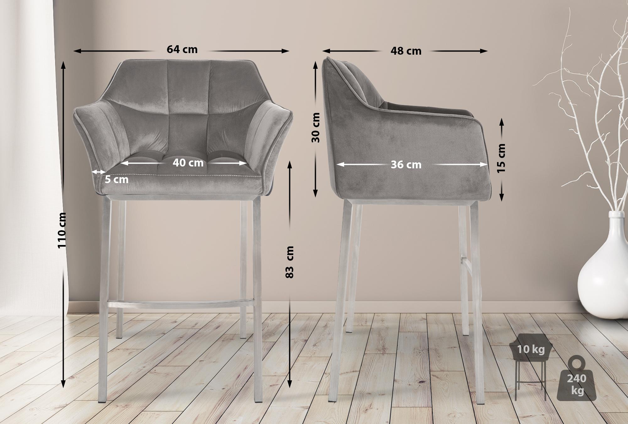 Barhocker Damaso E Samt mit 4-Fuß Gestell