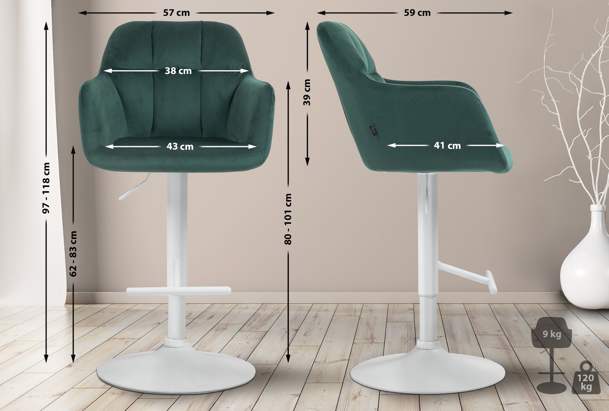 Barhocker Natoma Samt weiß