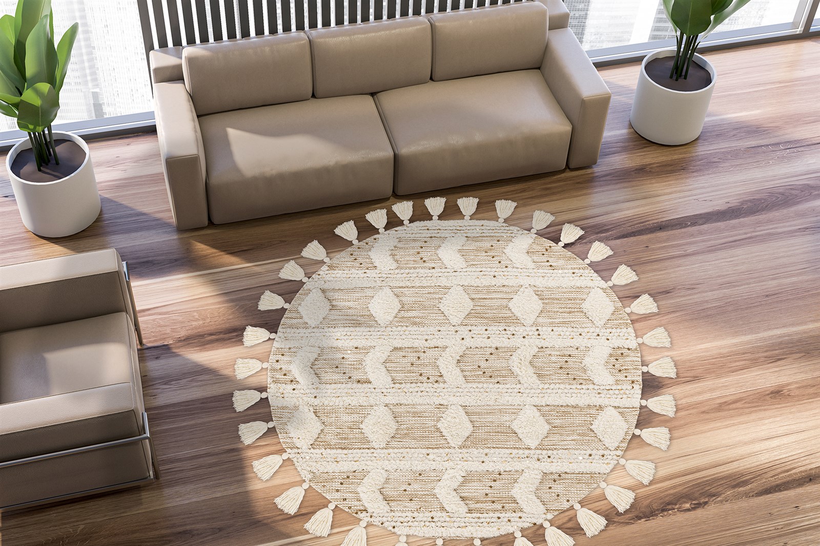 Teppich Bohist 425 Creme / Khaki Ø 160cm