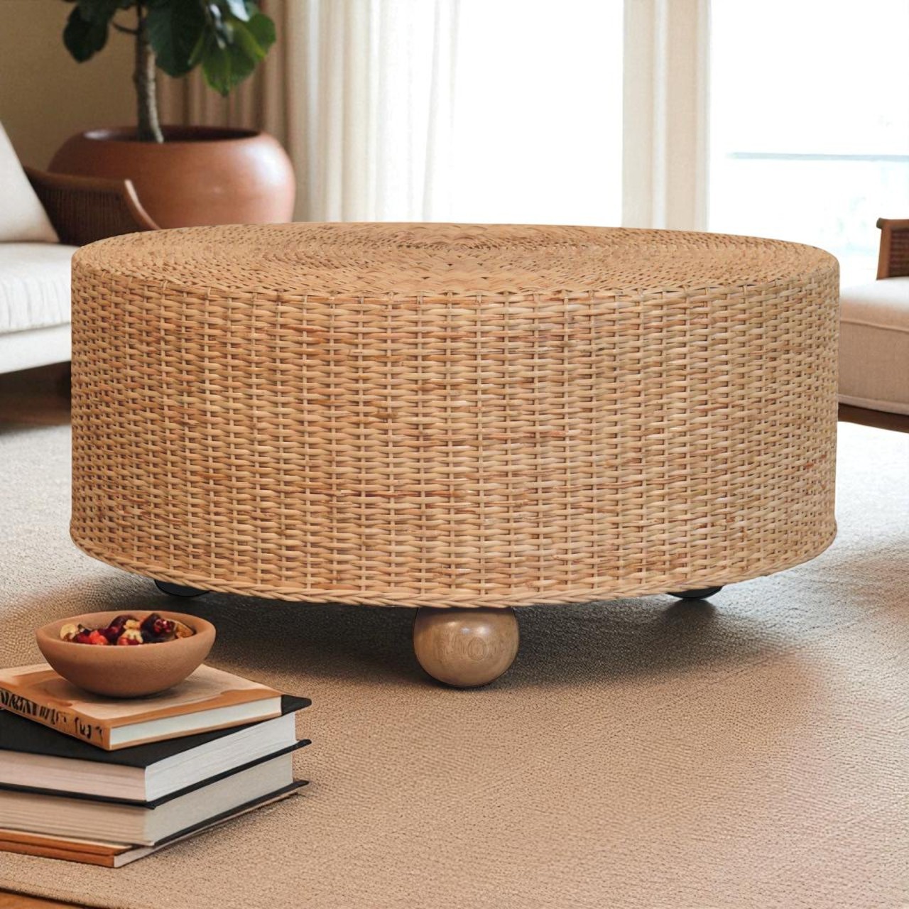 Runder, geflochtener Hocker im Regency-Stil