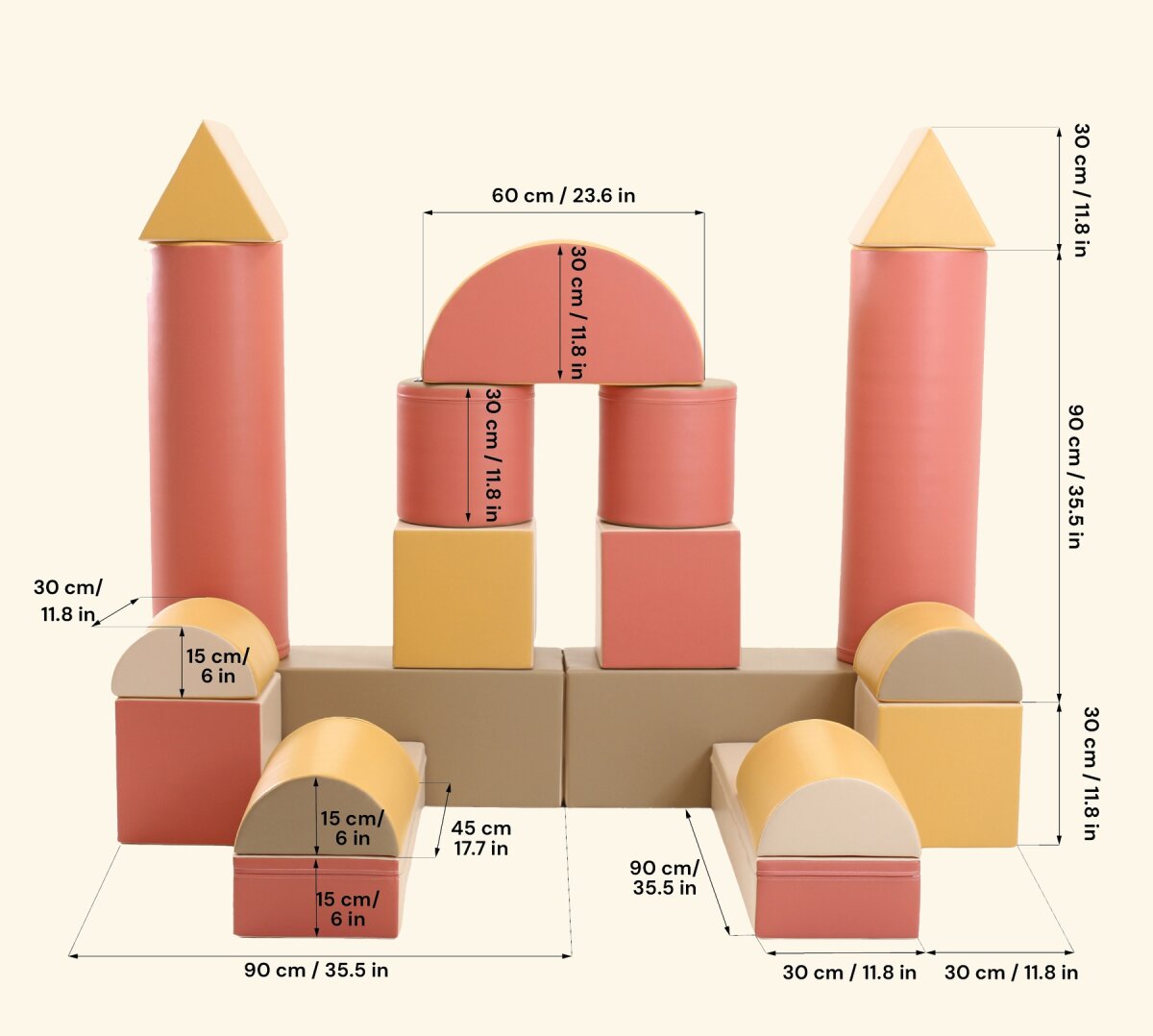 IGLU Softplay PEPI RER SIA IGLU SET 19X Fortress - Beige/Pastell-Pink/Grau/Honigfarben - Schaumstoffbaustein-Set Festung/Burg für Kinder – Ansicht 8