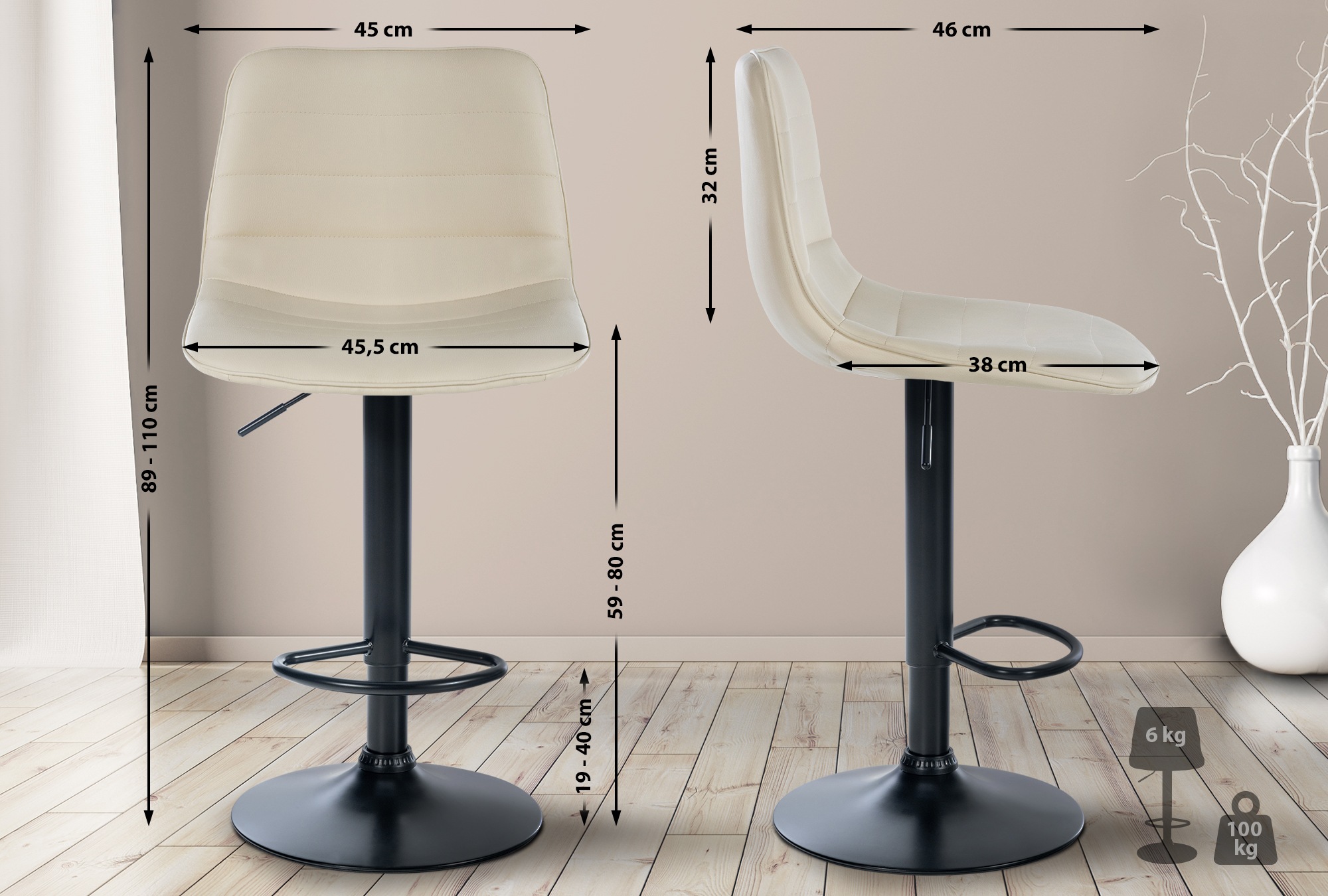 Barhocker Lex Kunstleder Schwarz