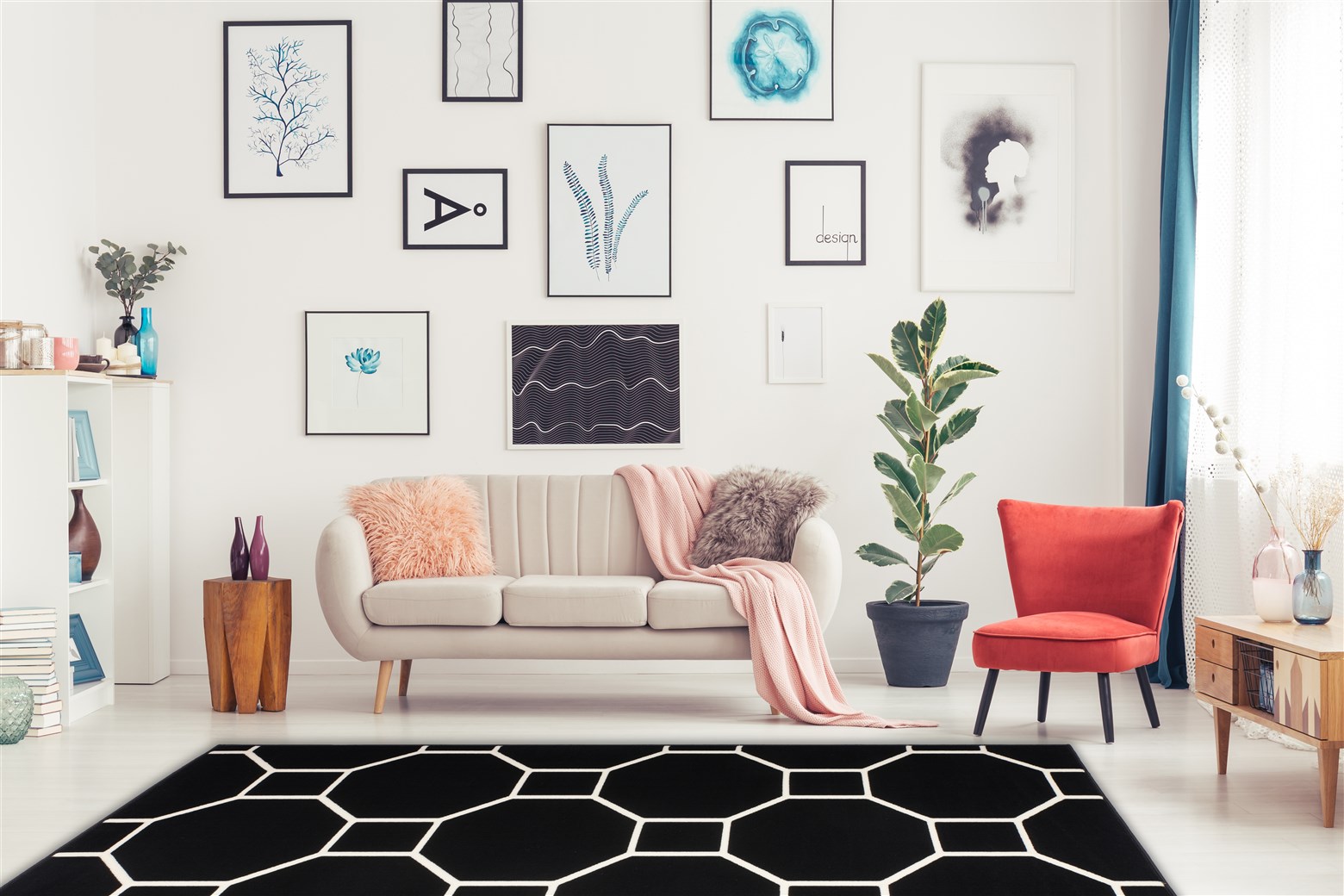Teppich Lina 125 Schwarz / Elfenbein 160cm x 230cm