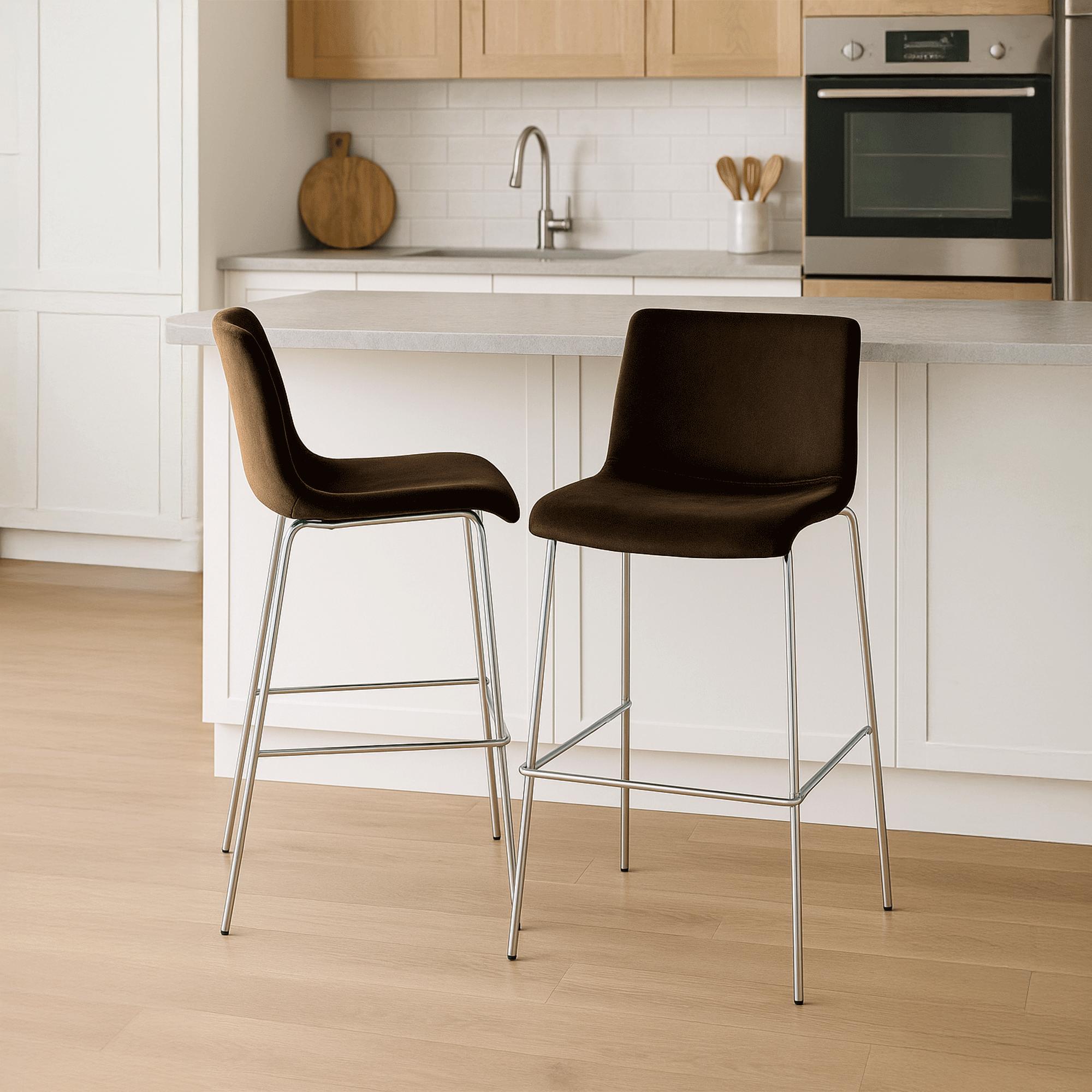 Barhocker Hoover Samt 4-Fuß Chrom