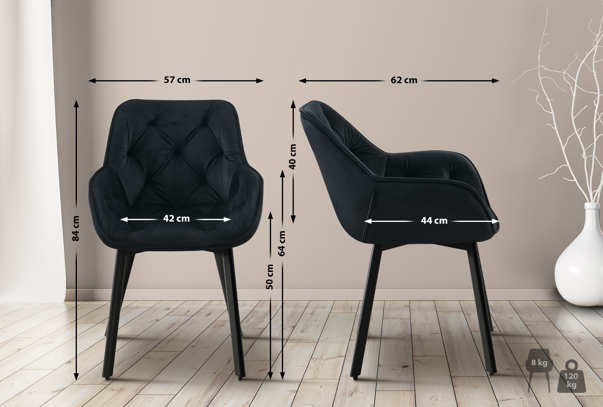 2er Set Esszimmerstuhl Antigo Samt
