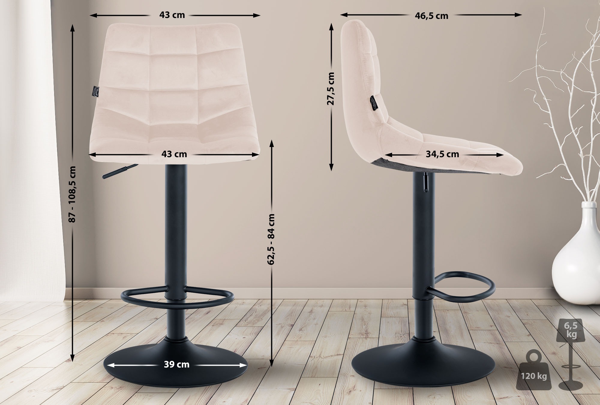 2er Set Barhocker Jerry Samt schwarz