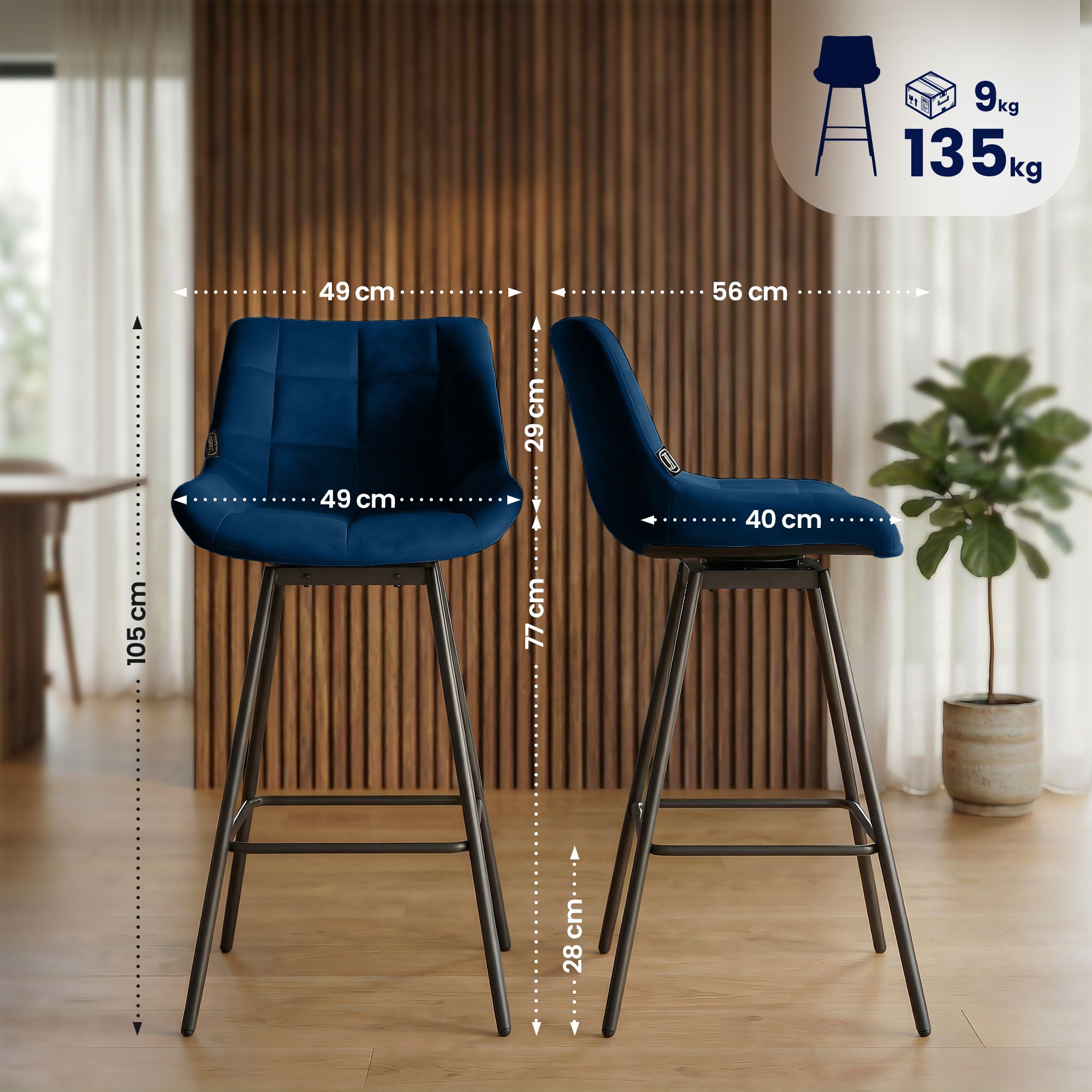 Barhocker Weston Schwenkbar Samt