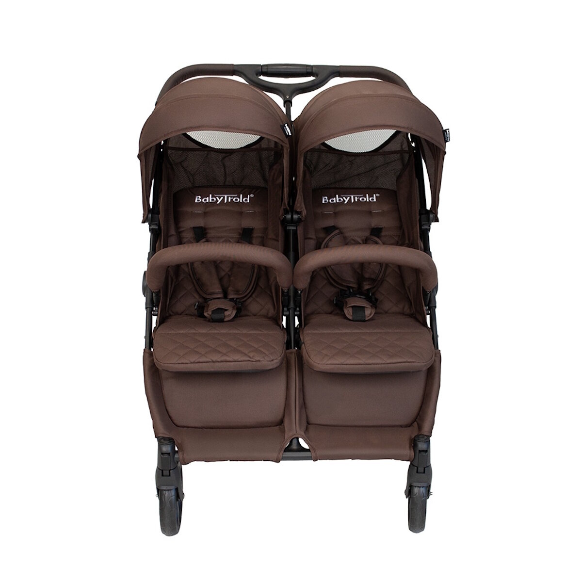 BabyTrold OS2 Zwillingsbuggy Chocolate, verstellbar, pannensichere Räder