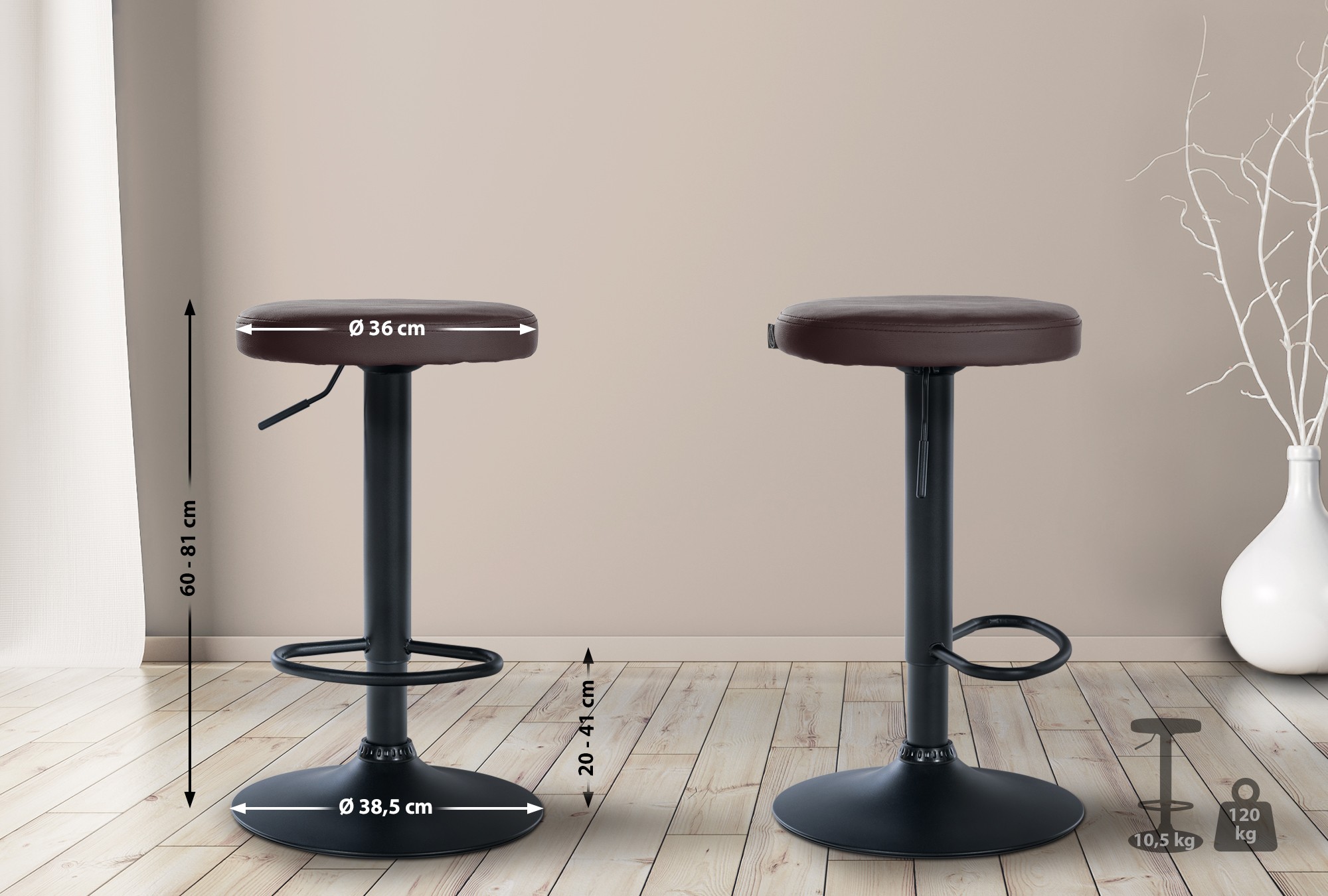 2er Set Barhocker Ponte Kunstleder schwarz