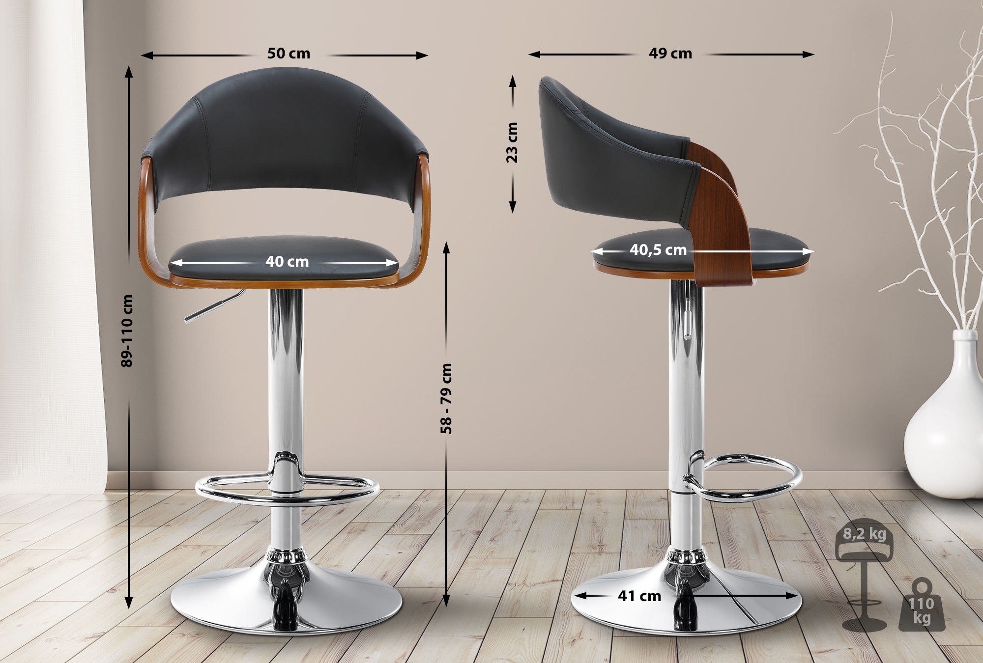 2er Set Barhocker Nilse Kunstleder chrom