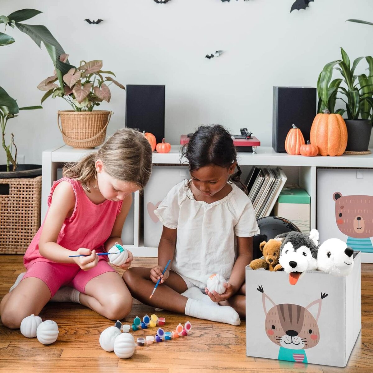 fenchi’s AUSTRIA Aufbewahrungsboxen 2er Set – 33x33x33 cm – Kallax kompatibel – stabile Faltboxen für Kinderzimmer (Bär & Katze)