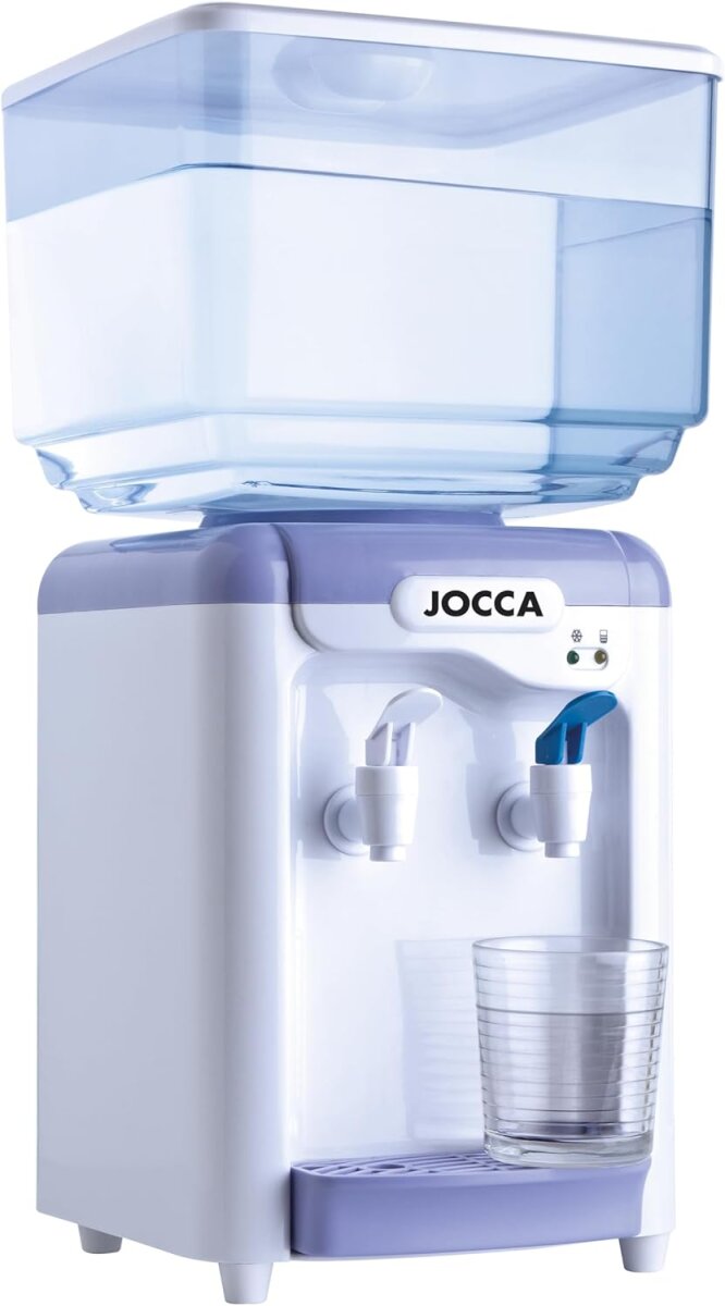Jocca Wasserspender mit 7L Tank & Kühlung – Elektrischer Tisch-Wasserspender 10-15°C – BPA-frei – Weiß/Lila