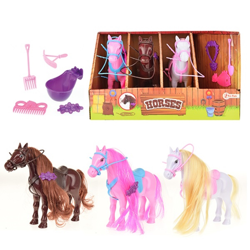 Toi-Toys Sammel- & Spielfiguren HORSES - Pferdestall mit Pferd - Pflegeset