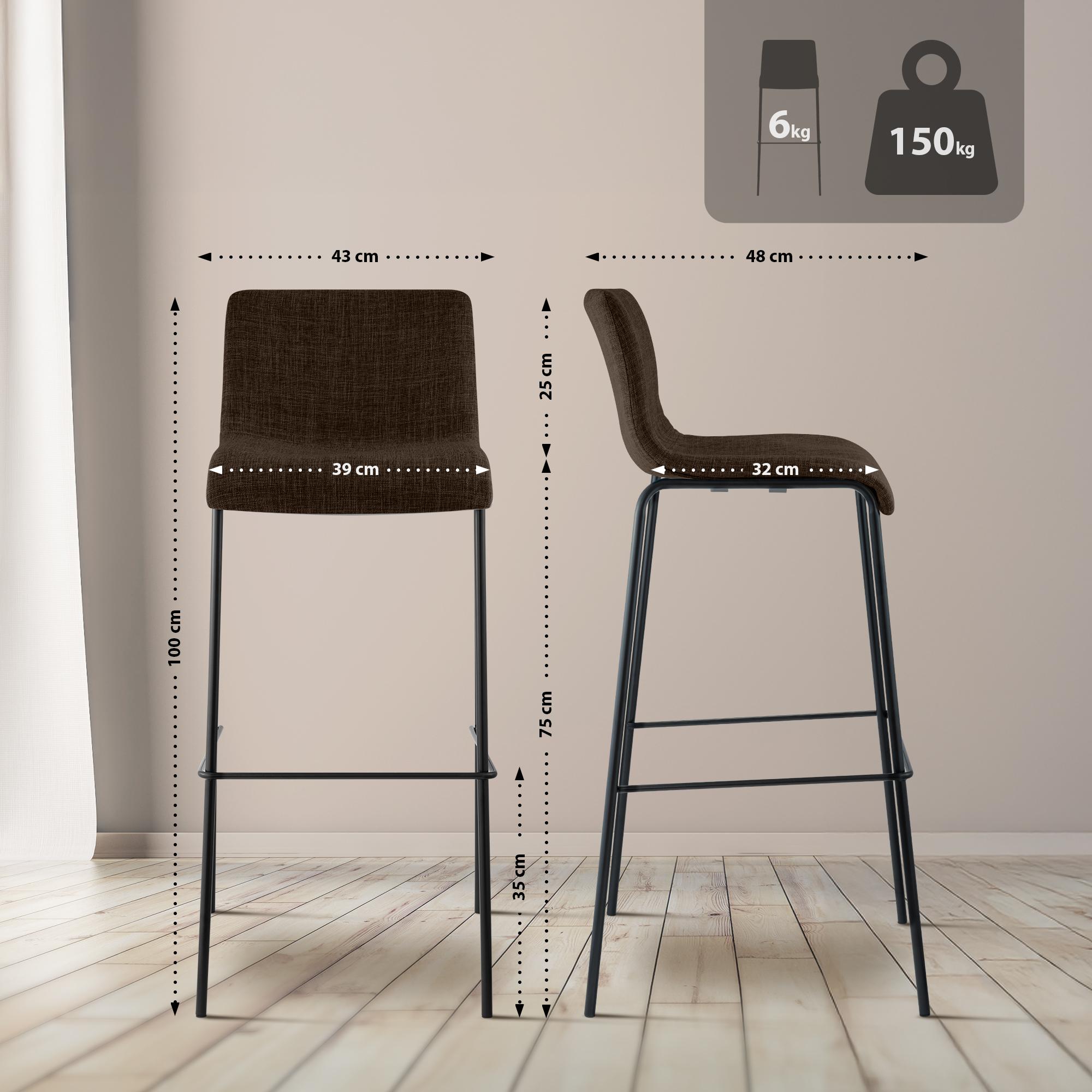 Barhocker Hoover Stoff 4-Fuß Gestell schwarz