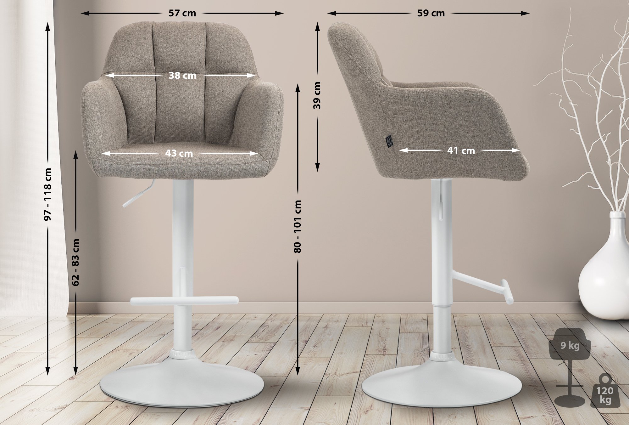 Barhocker Natoma Stoff weiß