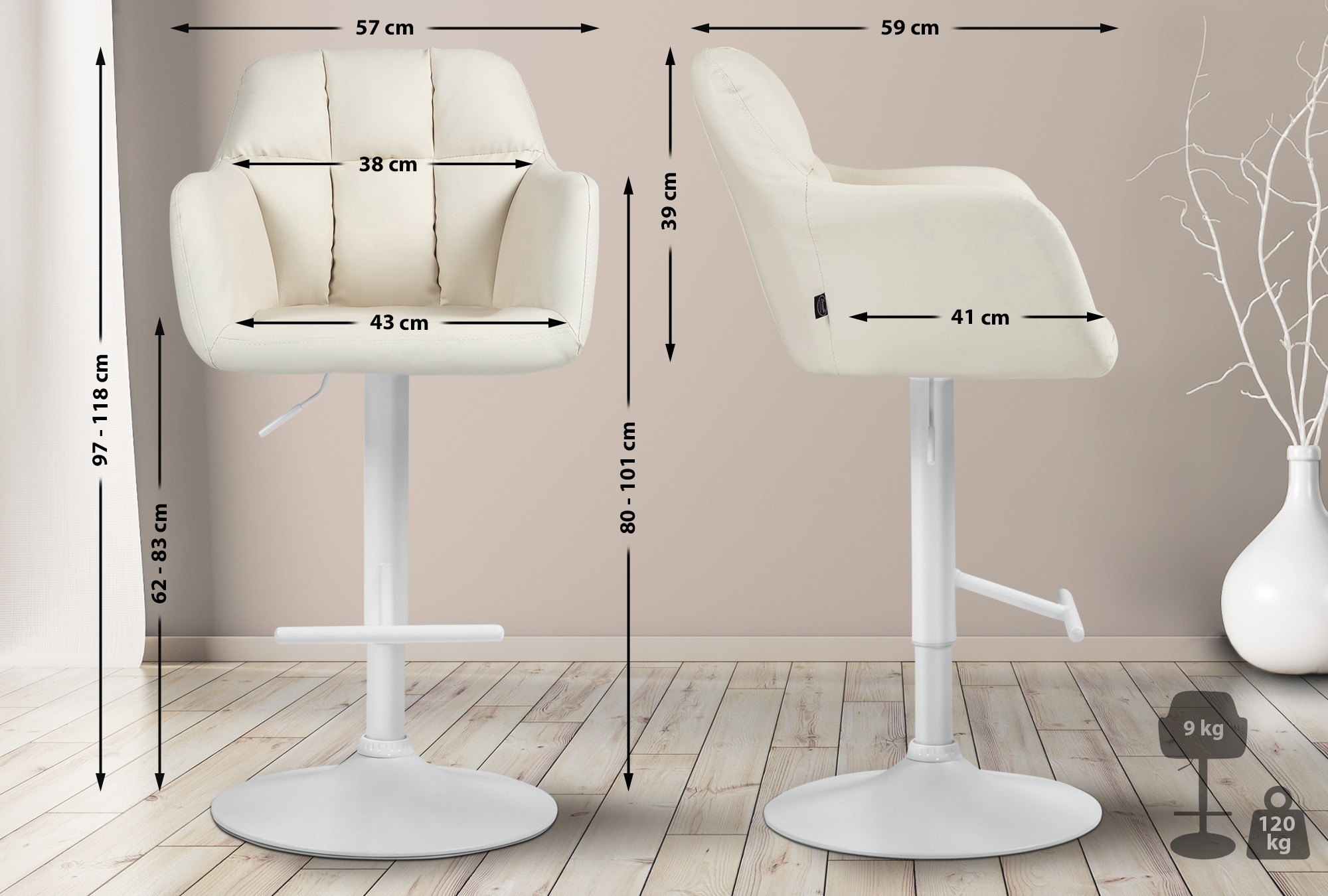 Barhocker Natoma Kunstleder weiß