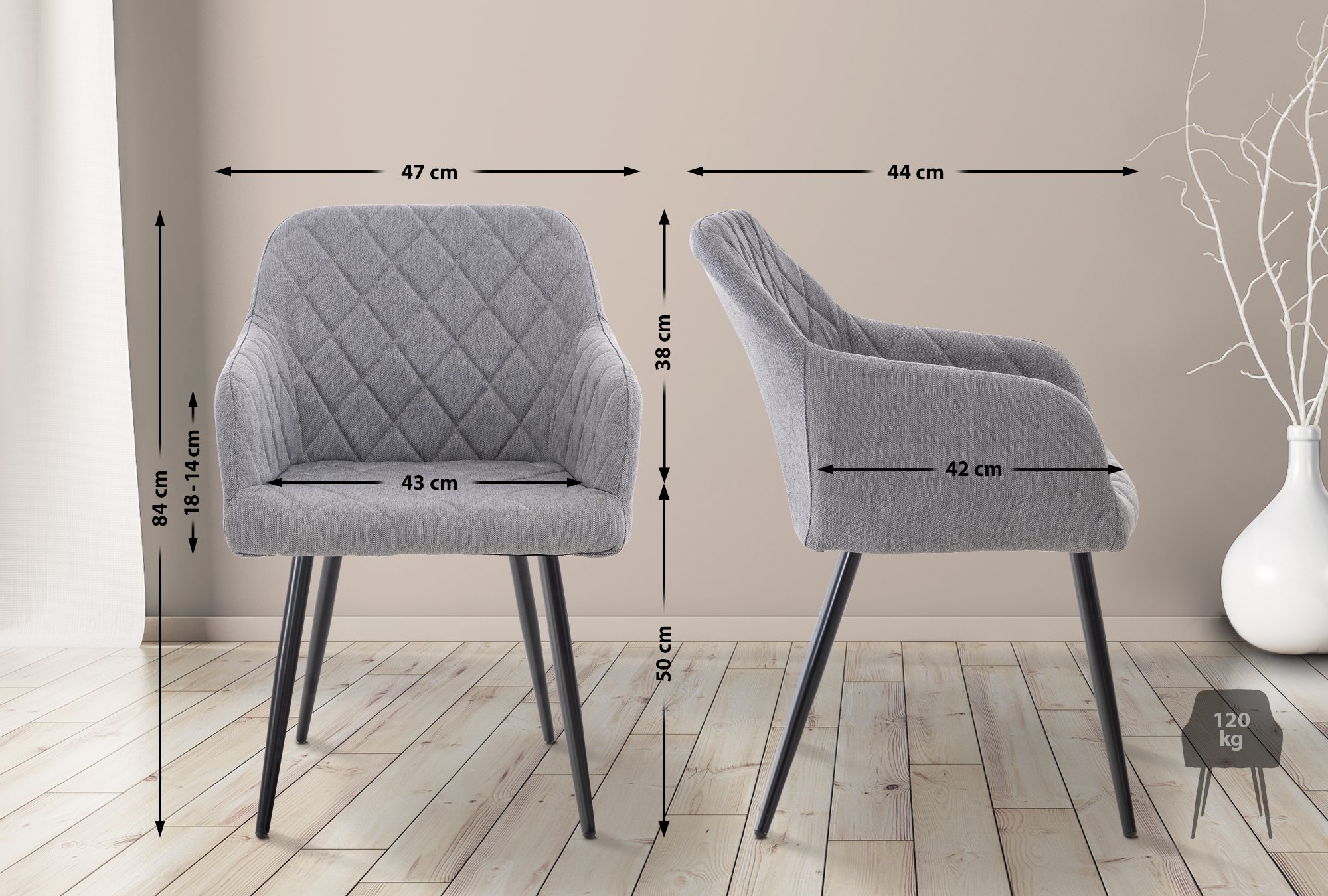 2er Set Esszimmerstuhl Shila Stoff