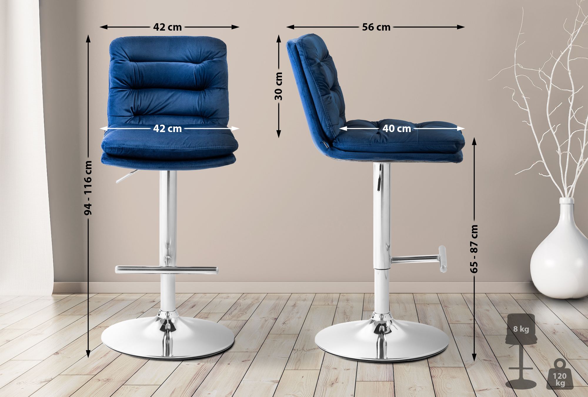 Barhocker Damar Samt chrom
