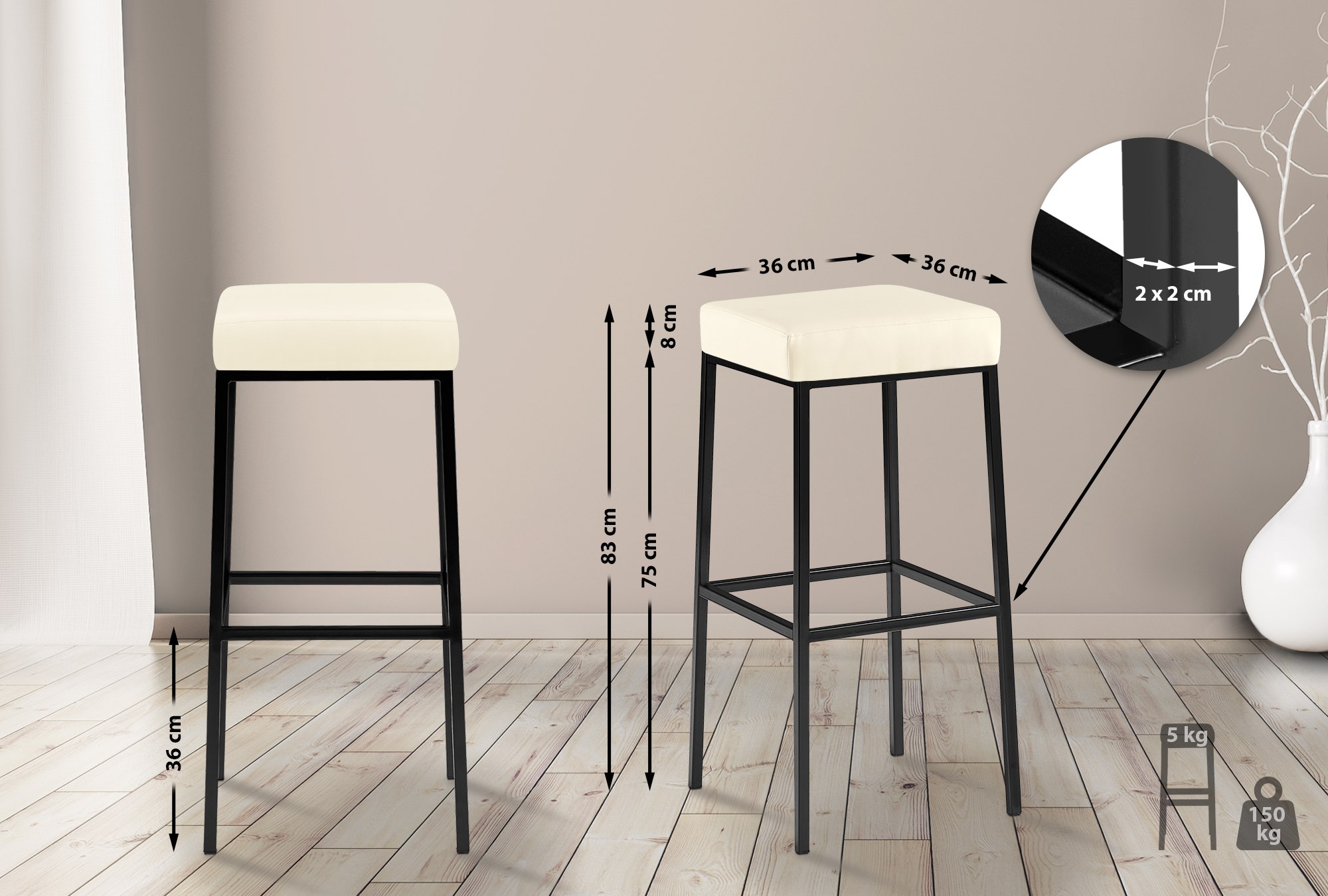 2er Set Barhocker Montreal 85 Kunstleder schwarz