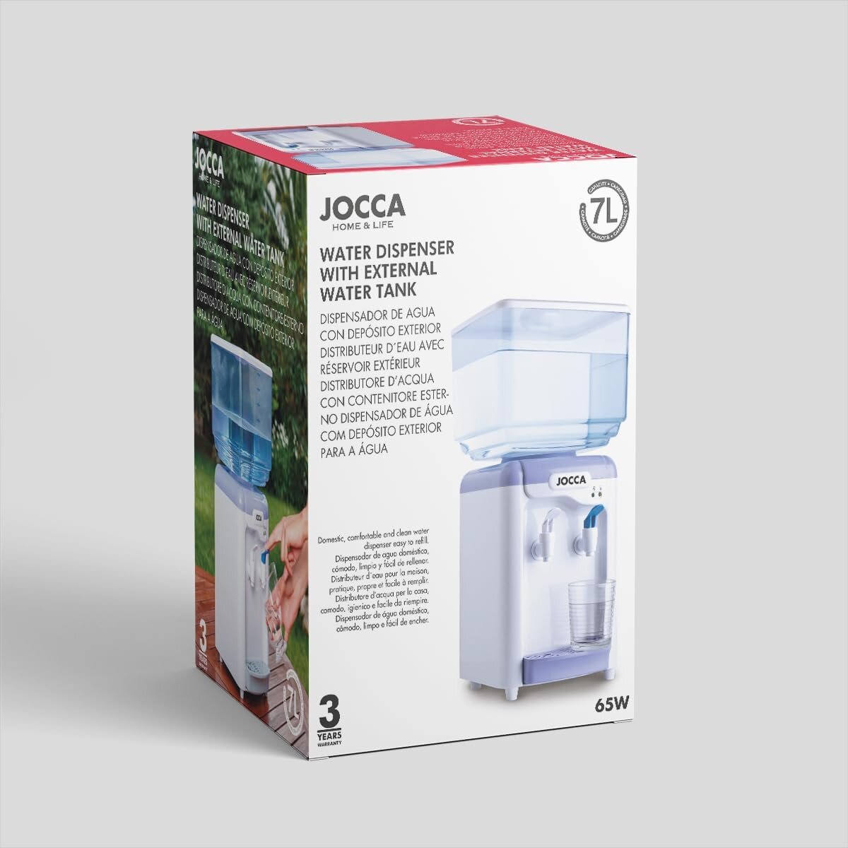 Jocca Wasserspender mit 7L Tank & Kühlung – Elektrischer Tisch-Wasserspender 10-15°C – BPA-frei – Weiß/Lila