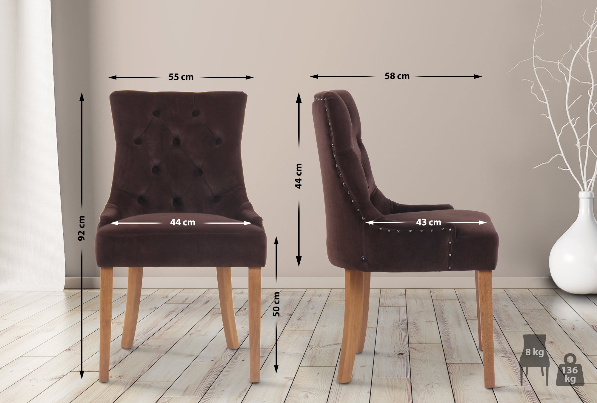 4er Set Esszimmerstühle Aberdeen Samt antik-hell