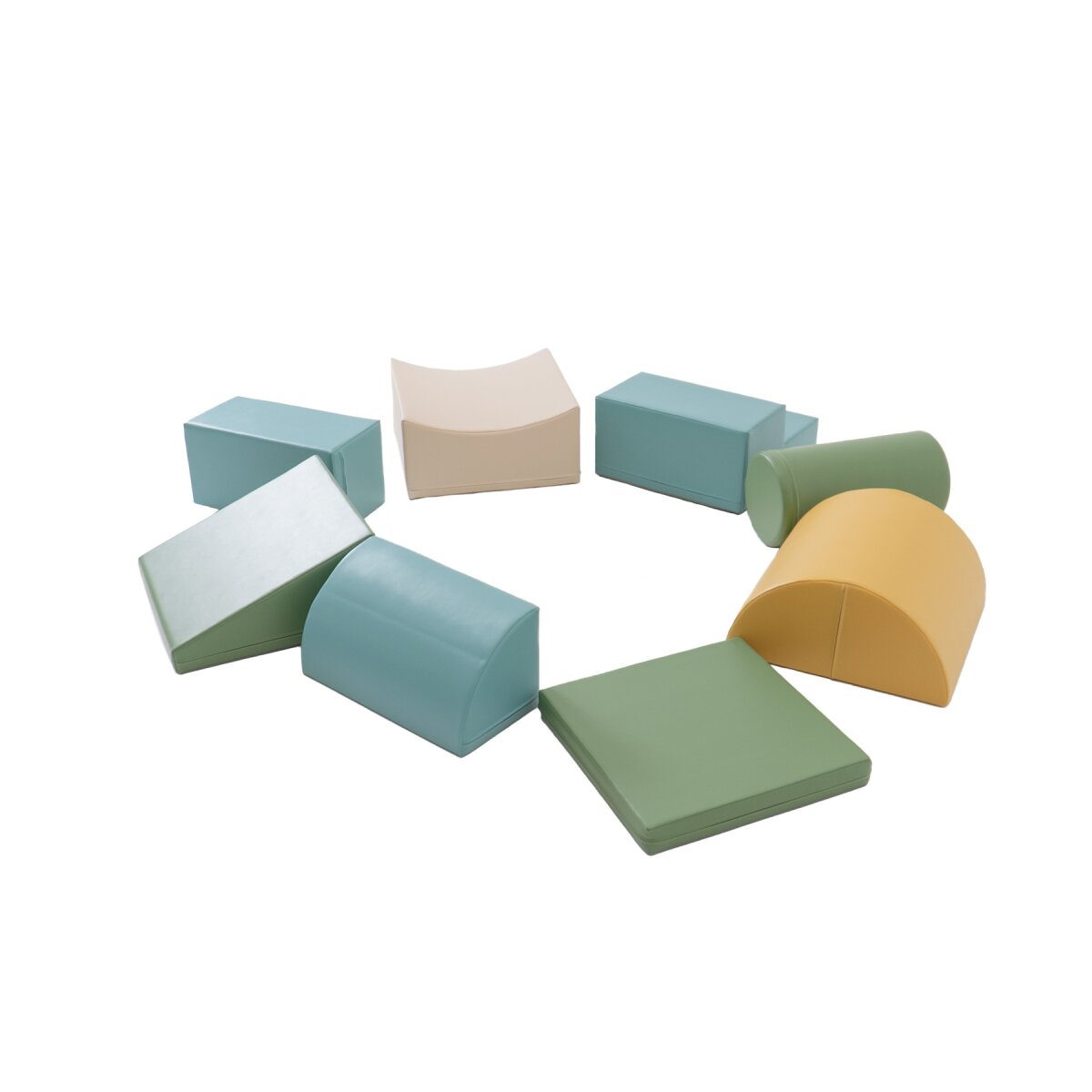 IGLU SET 33 Adventurer - Beige/Grün/Pastell-Türkis/Honigfarben - Bunte Schaumstoff-Klettermodule/Bausteine für Kinder