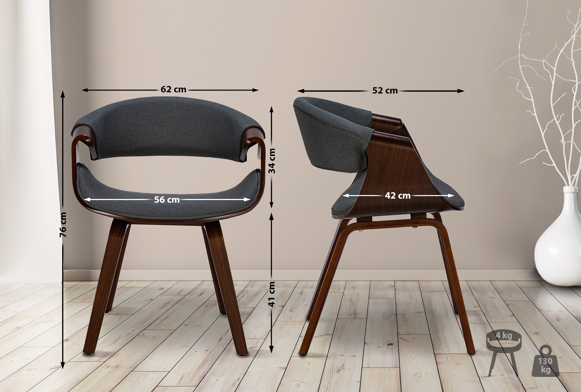 2er Set Esszimmerstuhl Foley Stoff