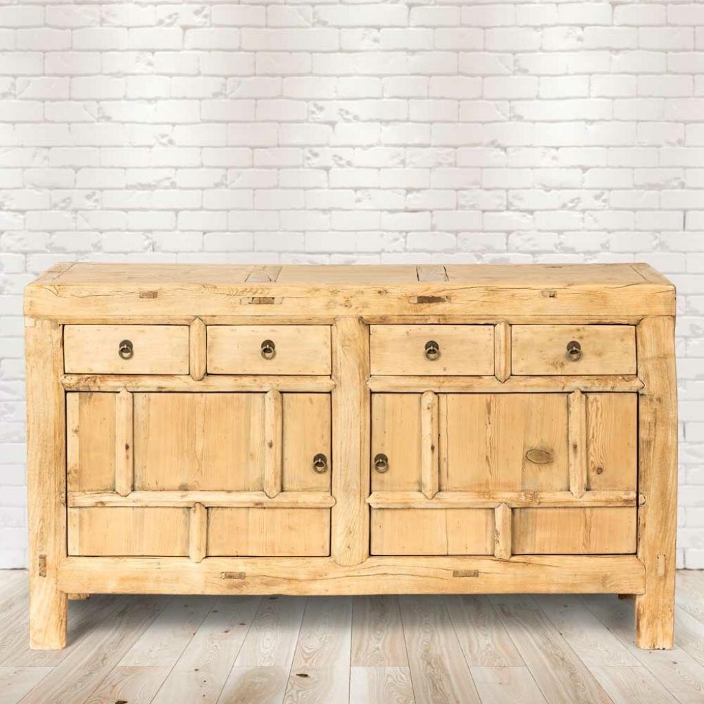PureHaven Kommode 156x40x81 cm im Vintage Style massive Kommode aus Kiefer-Altholz handgefertigt stilvolles Design standsicher und stabil