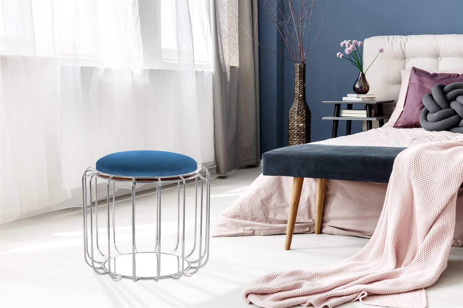 Beistelltisch Beistelltisch / Pouf Comfortable 110 Dunkelblau / Silber