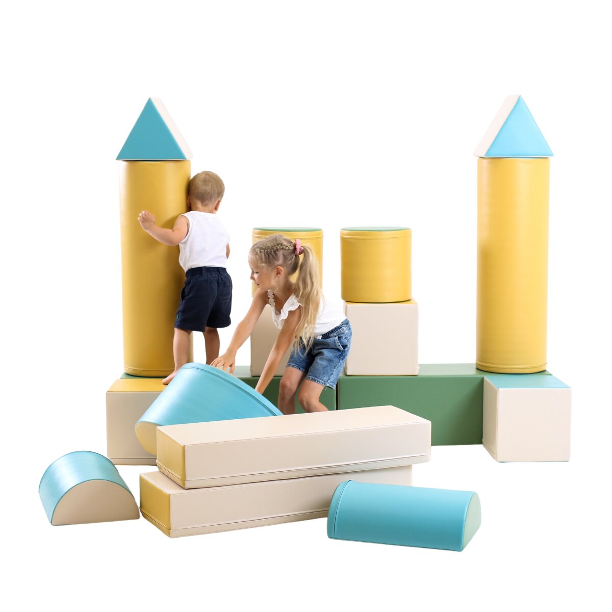 IGLU Softplay PEPI RER SIA IGLU SET 19X Fortress - Pastell-Türkis/Beige/Grün/Honigfarben - Schaumstoffbaustein-Set Festung/Burg für Kinder – Ansicht 10