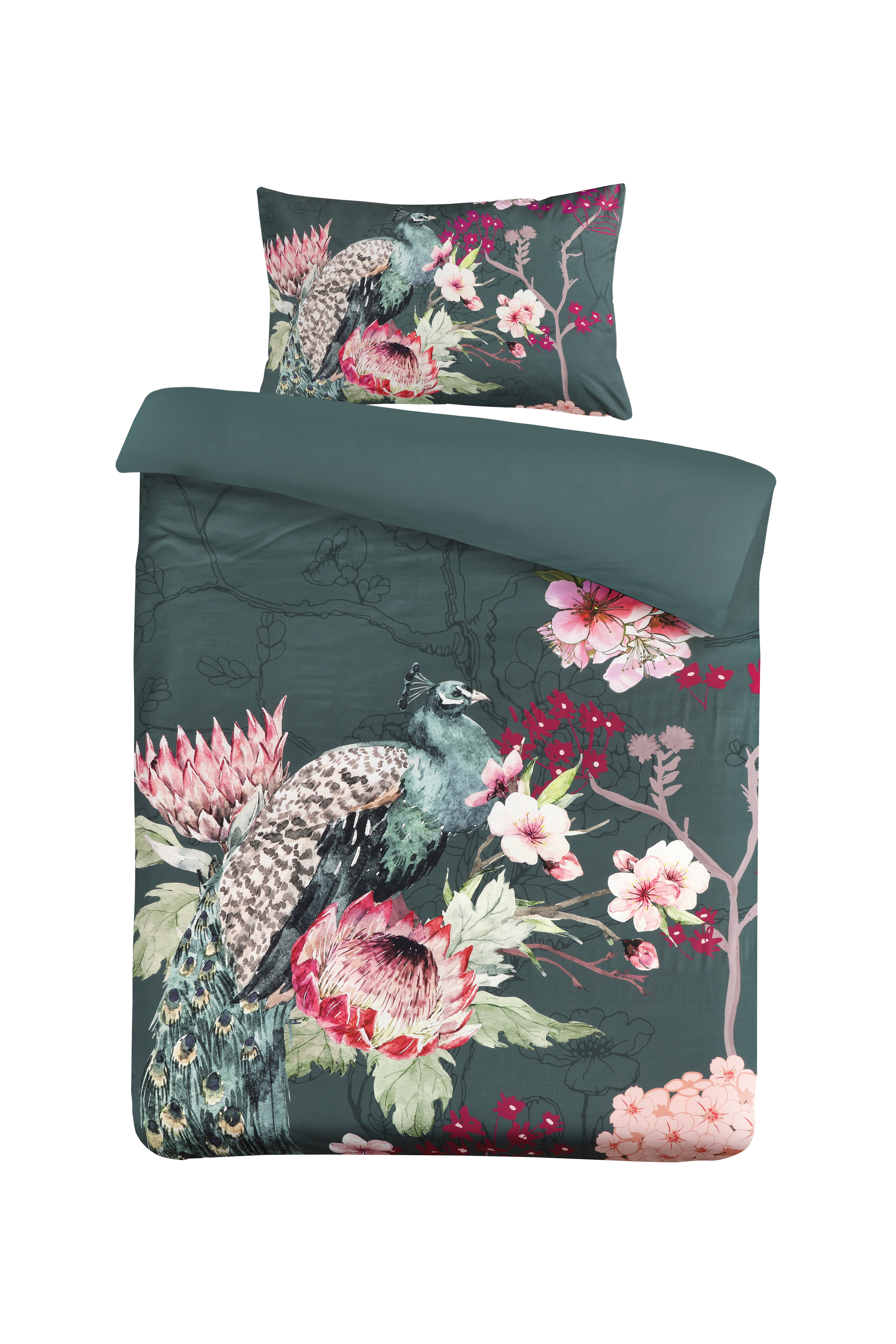 Bettwäsche Bettwäsche Blossom 125-FR Multi / Grün 140cm x 200cm / 65cm x 65cm