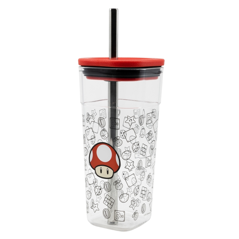 Stor Super Mario Nintendo - Super Mario - Toad - Trinkbecher mit Edelstahl Strohhalm - 540 ml