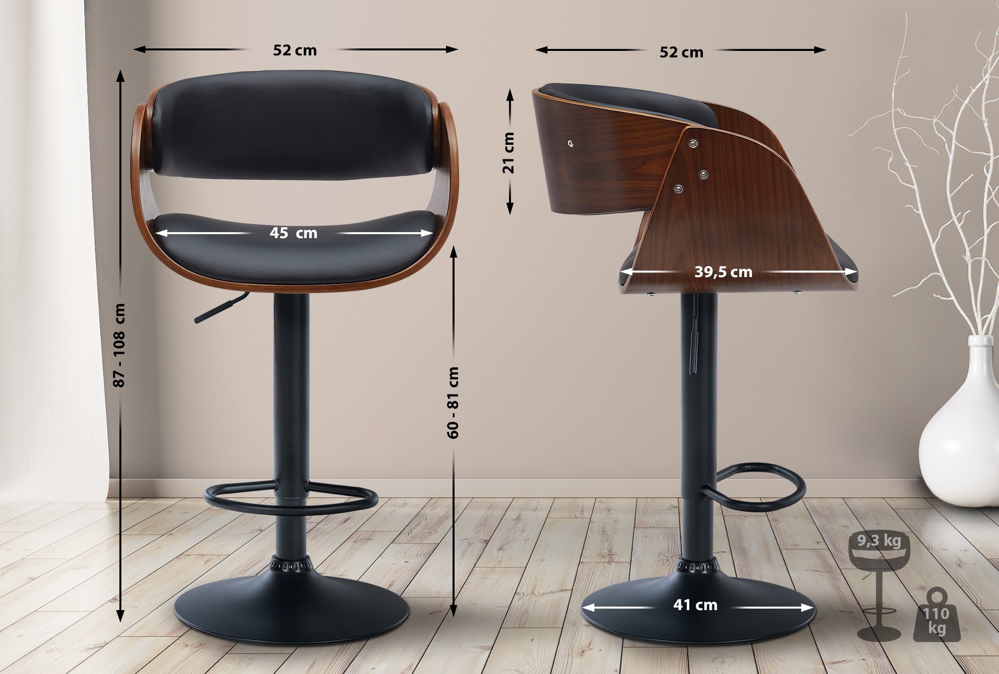 Barhocker Portmore Kunstleder schwarz