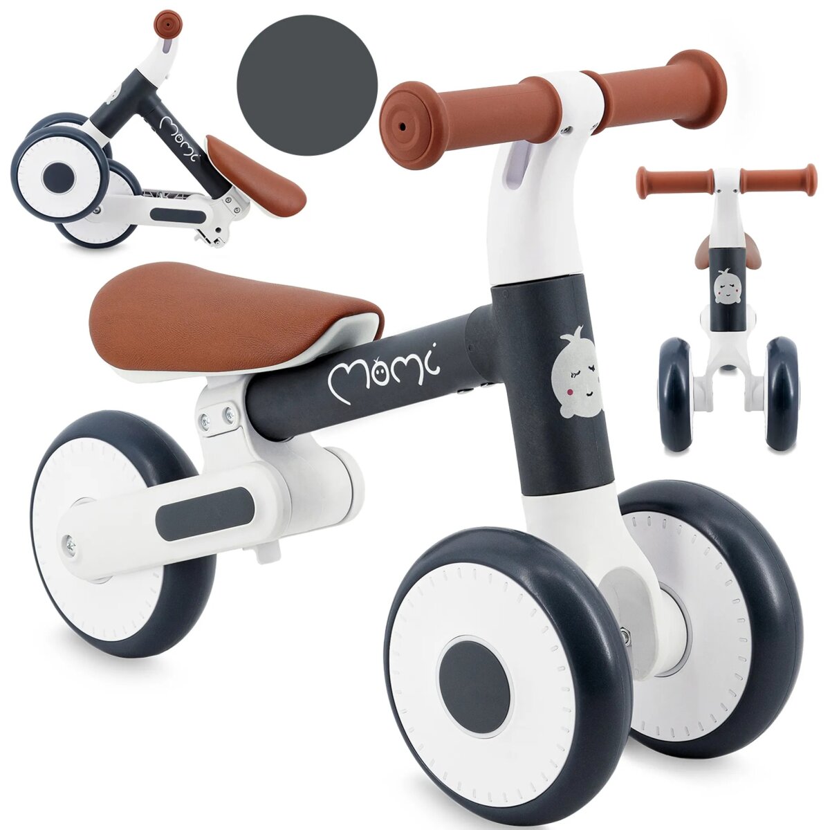 MoMi DEX – Faltbares 2-in-1 Laufrad & Dreirad ohne Pedale, leicht, werkzeuglos montierbar, verstellbarer Sitz, ab 12 Monaten, bis 20 kg – Graphit