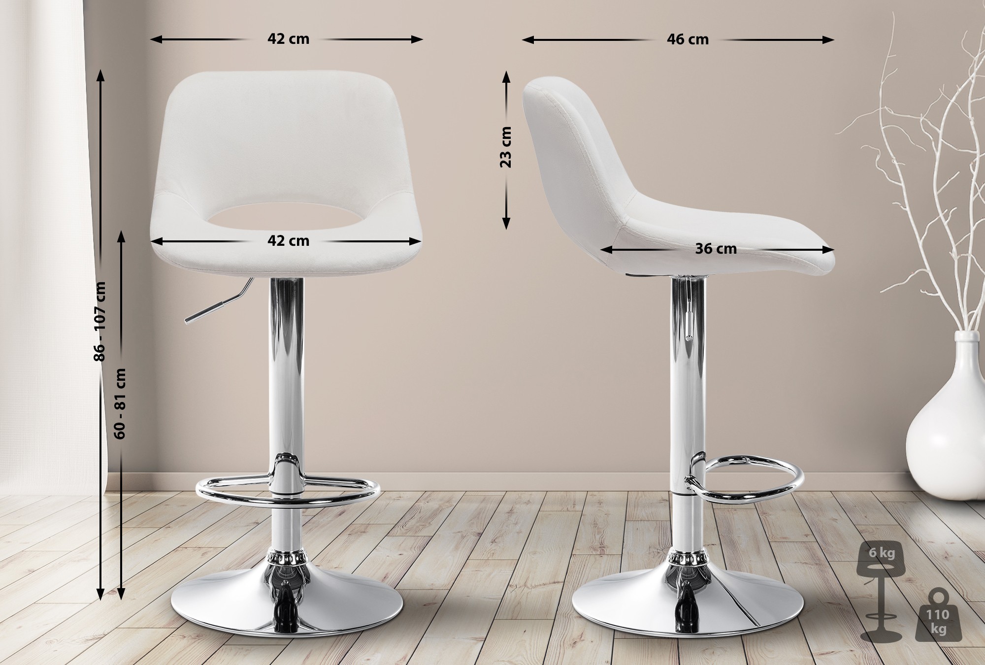 2er Set Barhocker Camden Samt chrom