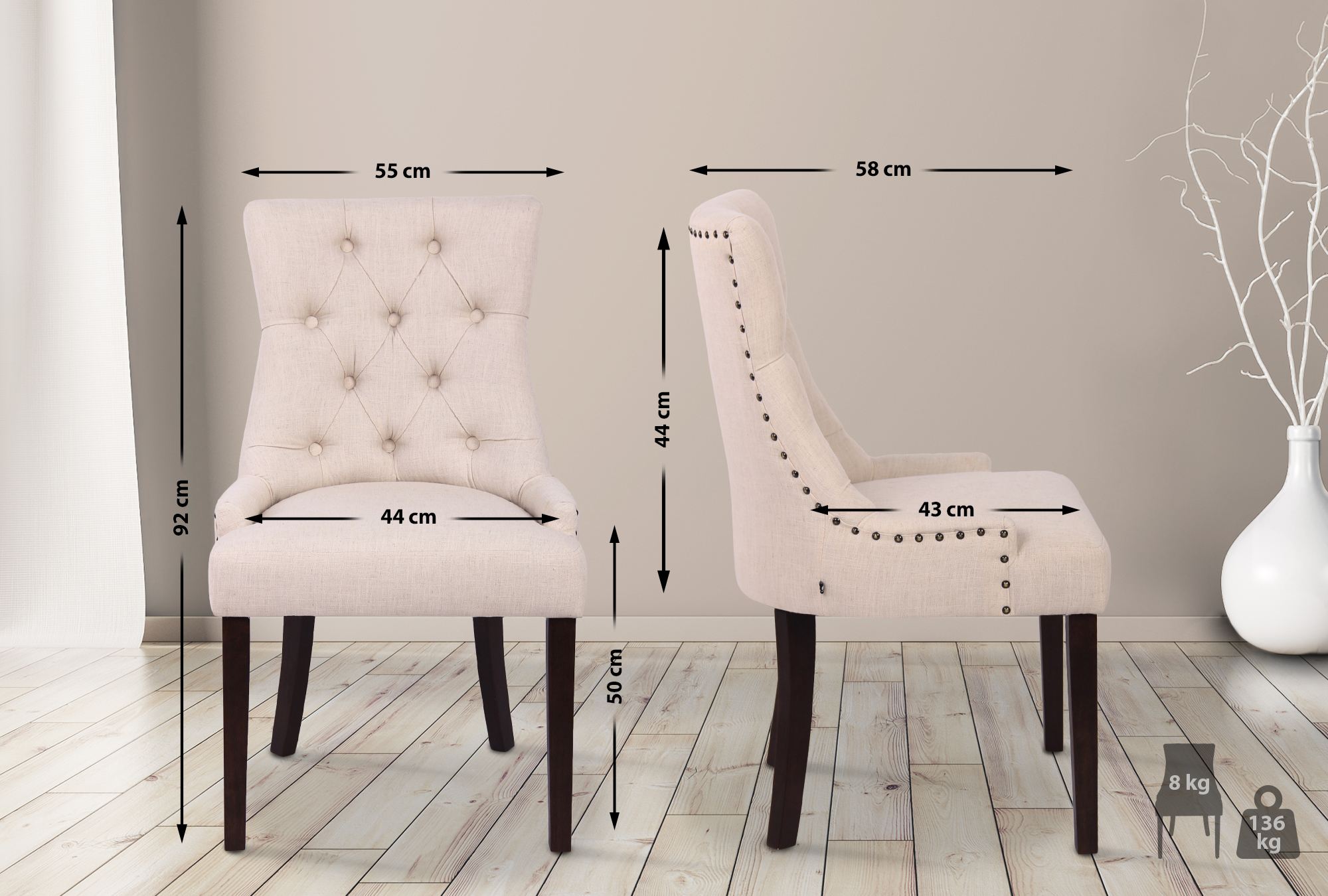 2er Set Esszimmerstuhl Aberdeen Stoff antik