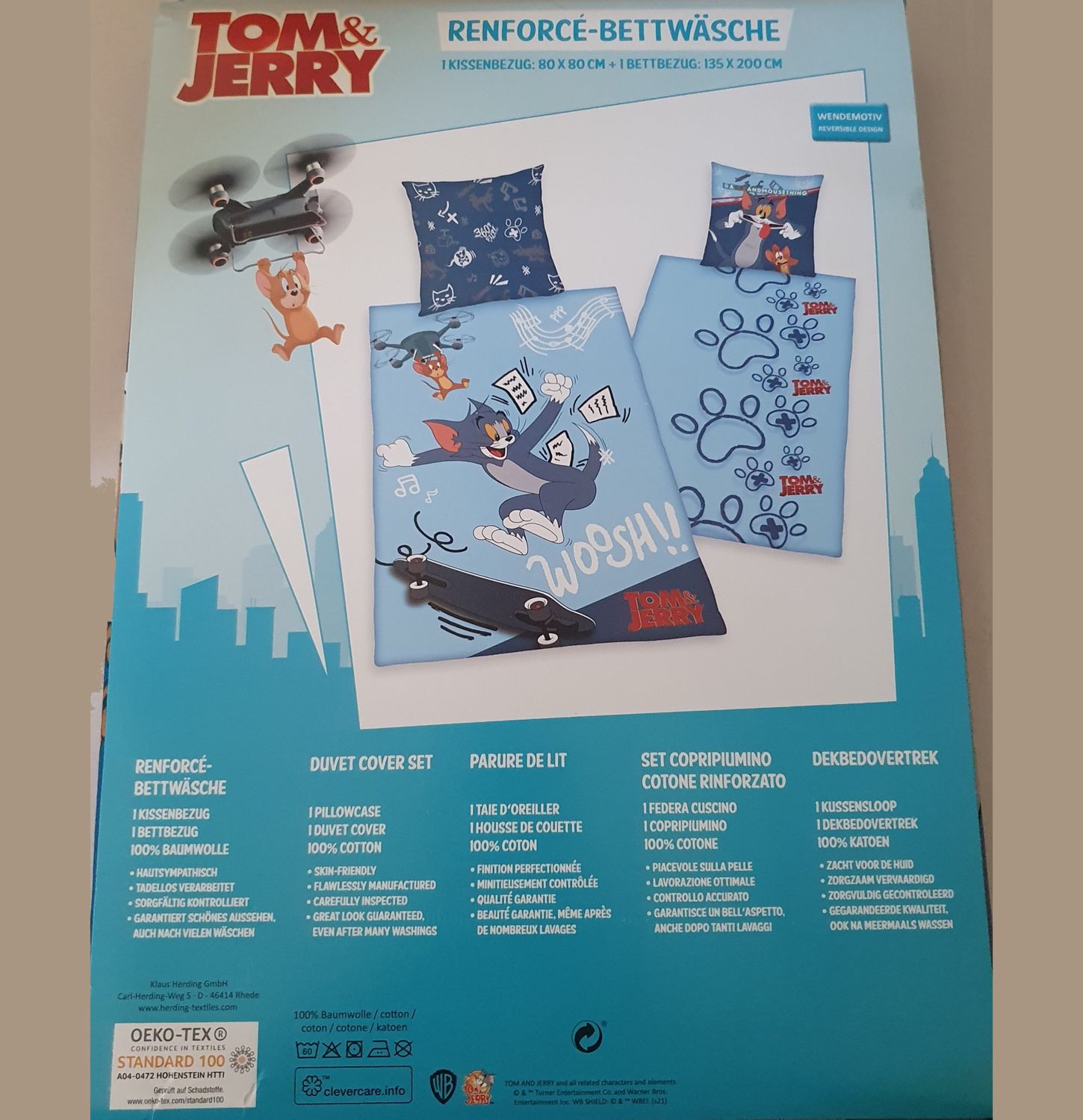 Herding Textilien Tom & Jerry - Wendebettwäsche - 80 x 80 / 135 x 200 cm