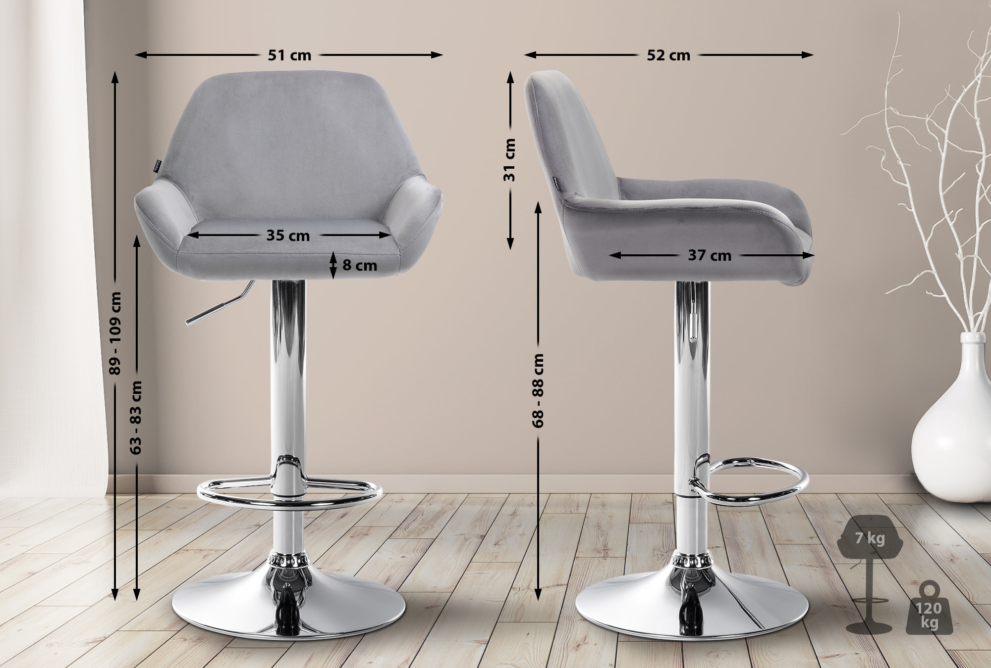 Barhocker Braga Samt chrom