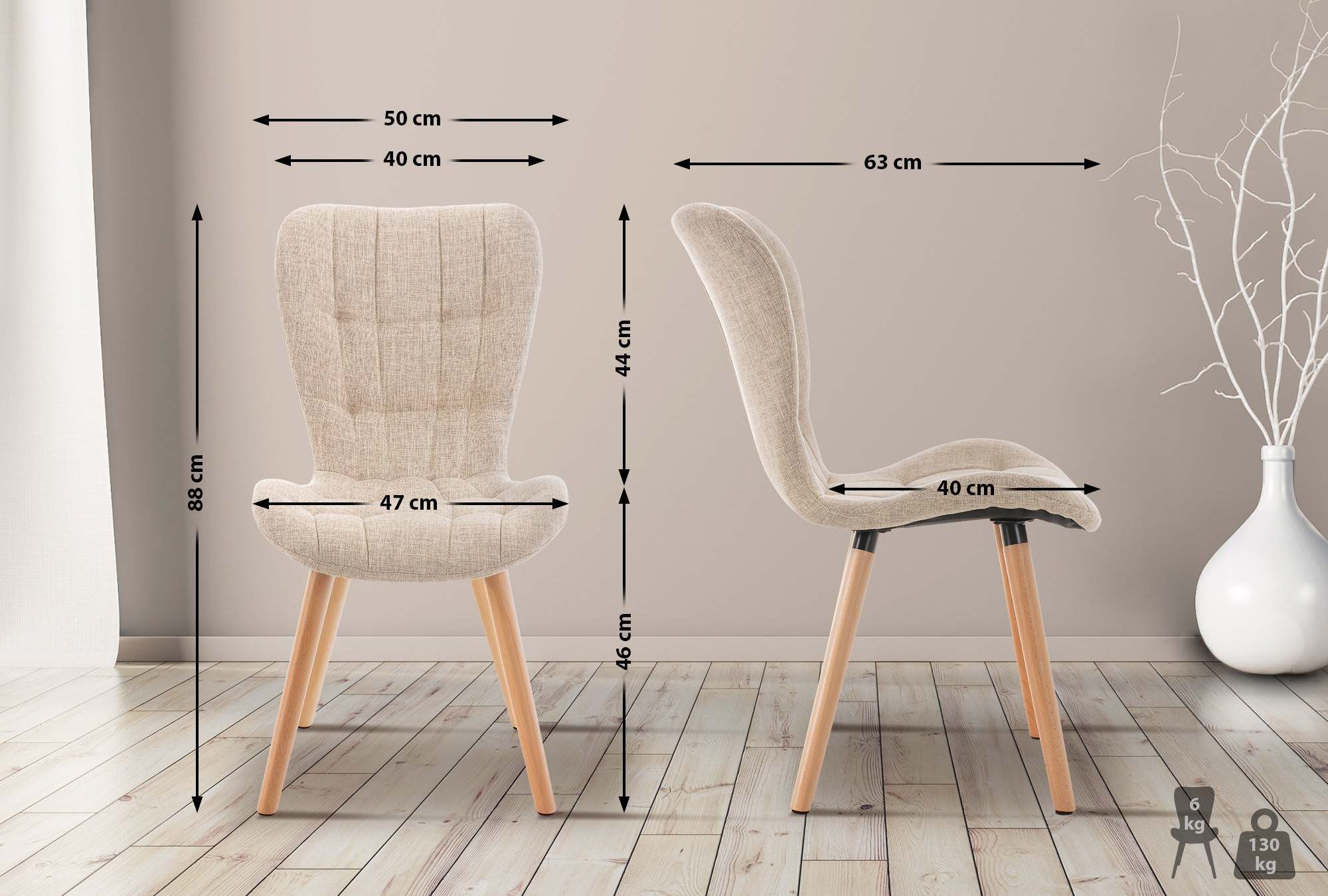 2er Set Stuhl Elda Stoff