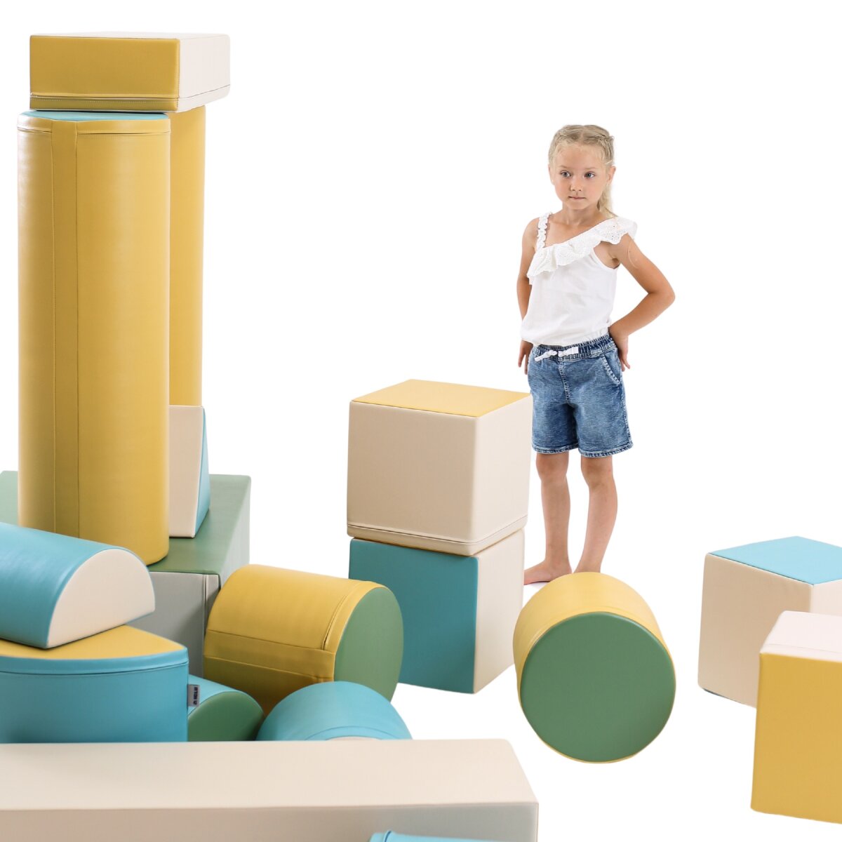 IGLU Softplay PEPI RER SIA IGLU SET 19X Fortress - Pastell-Türkis/Beige/Grün/Honigfarben - Schaumstoffbaustein-Set Festung/Burg für Kinder – Ansicht 6