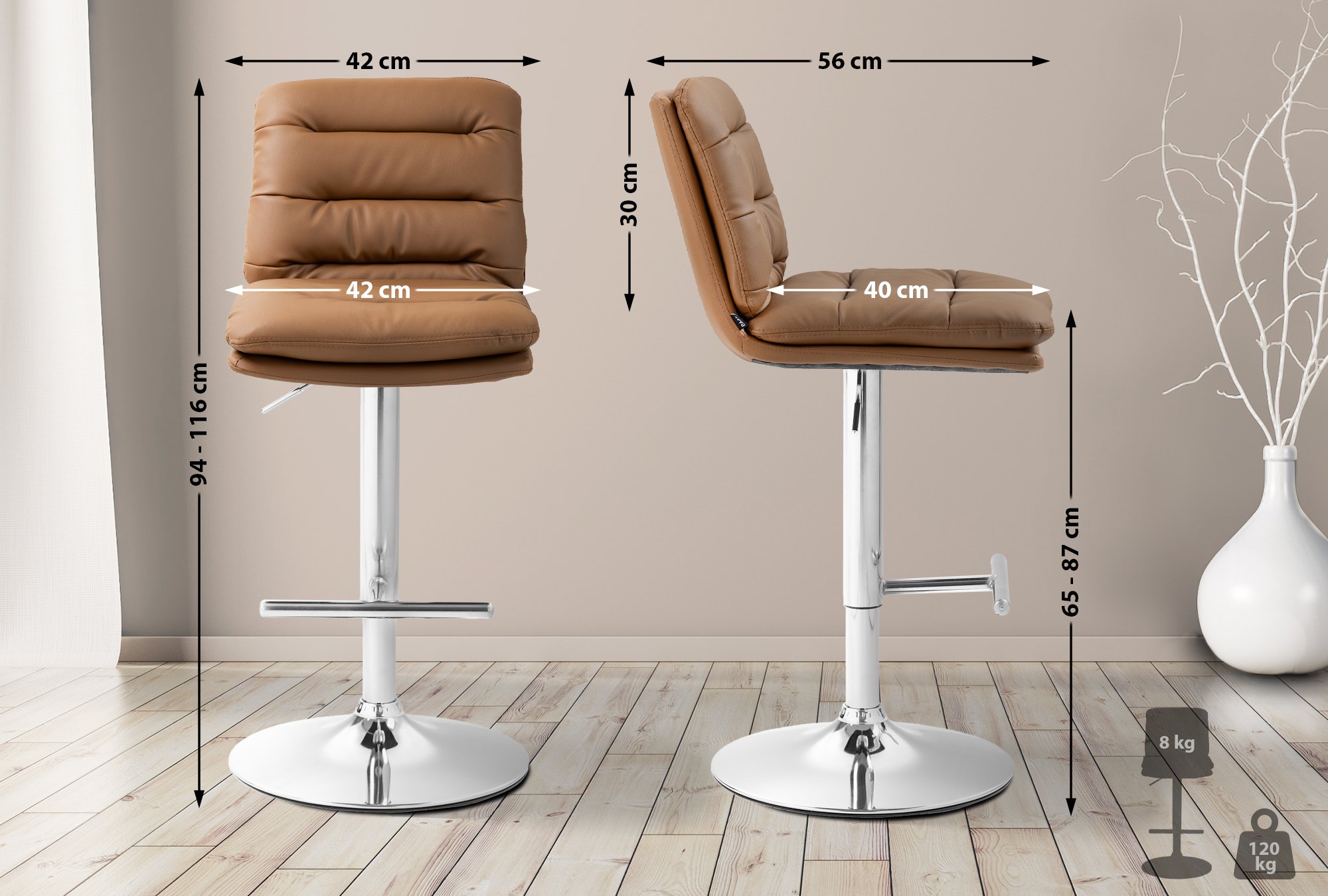 2er Set Barhocker Damar Kunstleder chrom