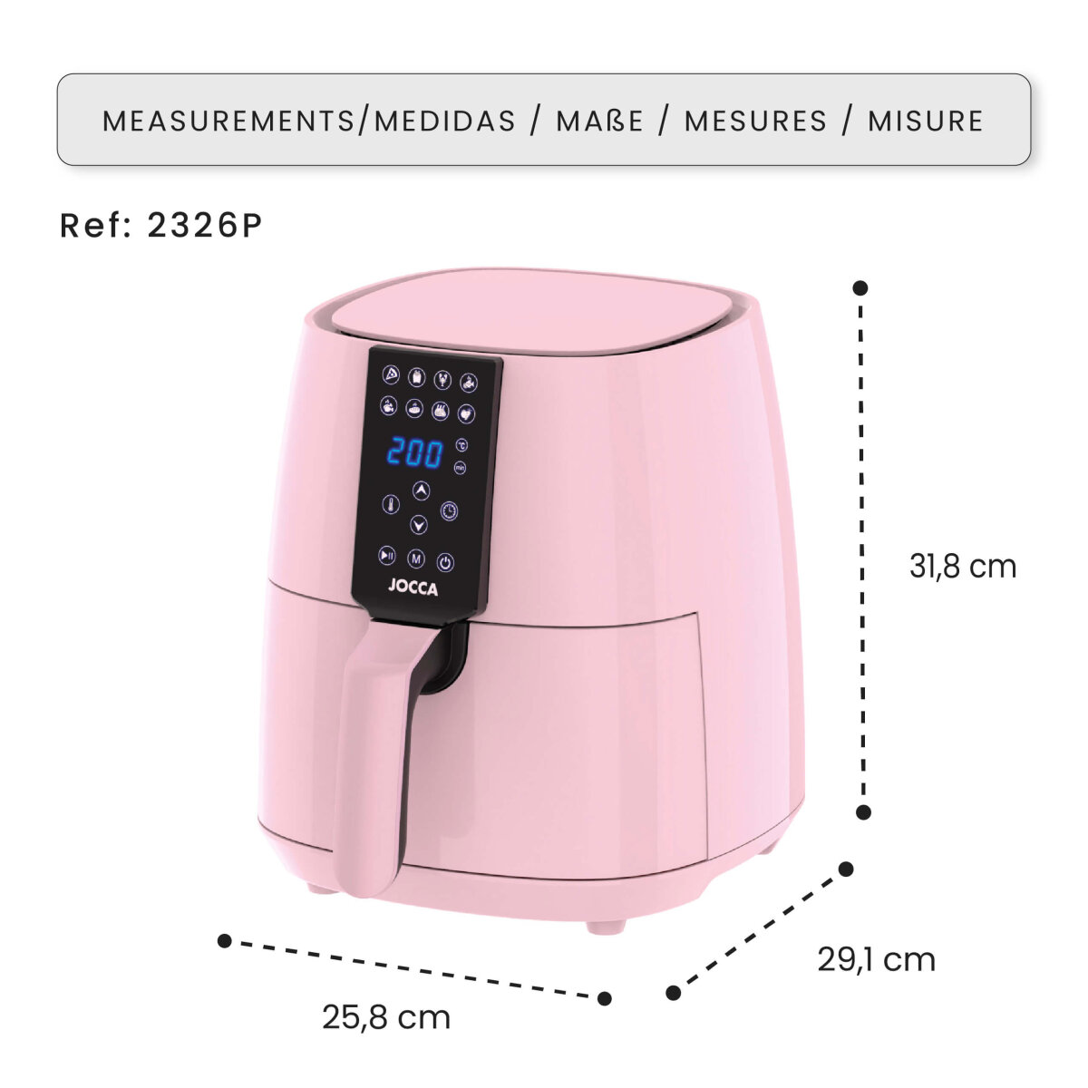 Jocca Heißluftfritteuse 3,8L 1450W Airfryer LED Touch 8 Programme fettarm Rosa